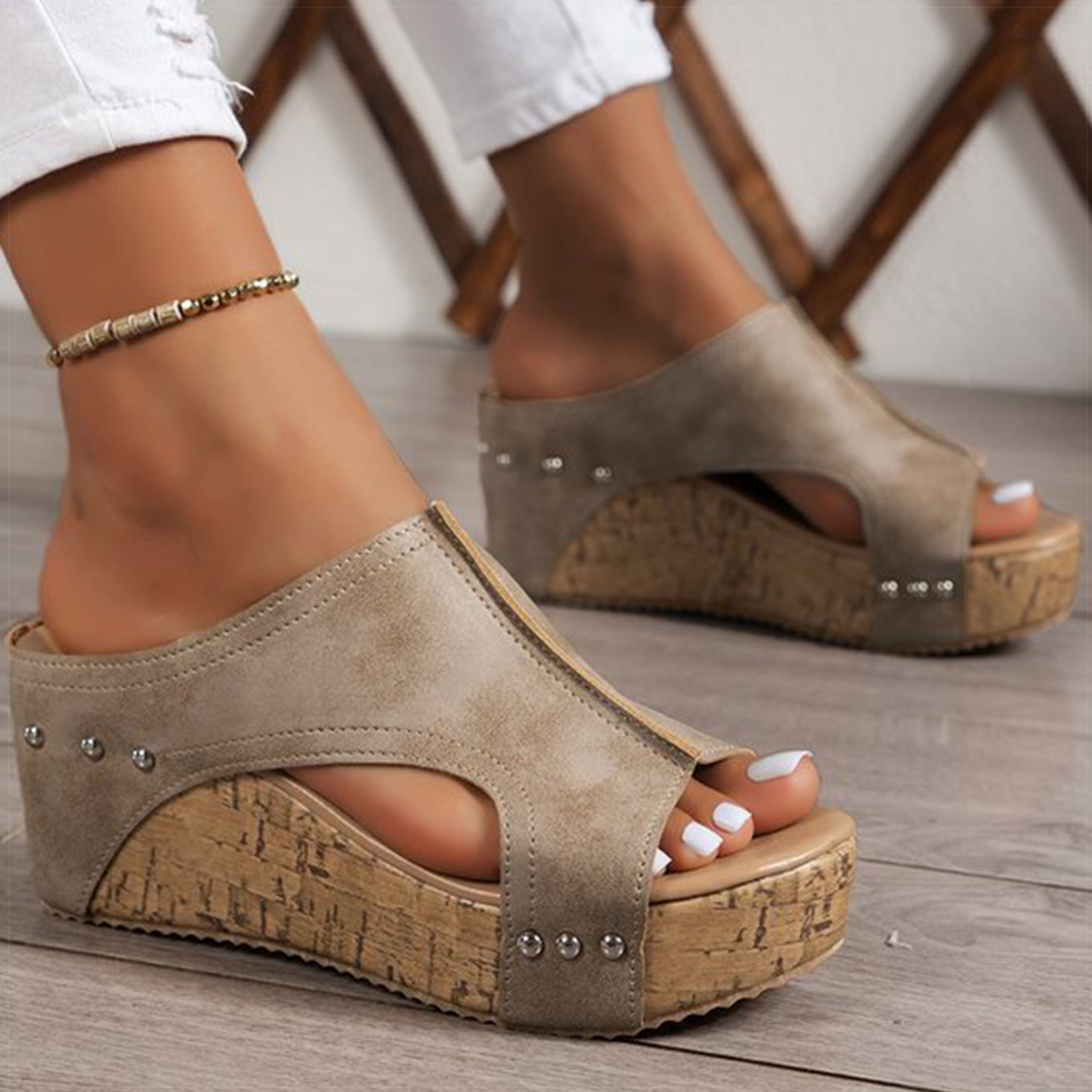 Chic Womens Sandals High Heels With Wedges Summer Platform Peep Toe Heeled Slippers Sandals 2