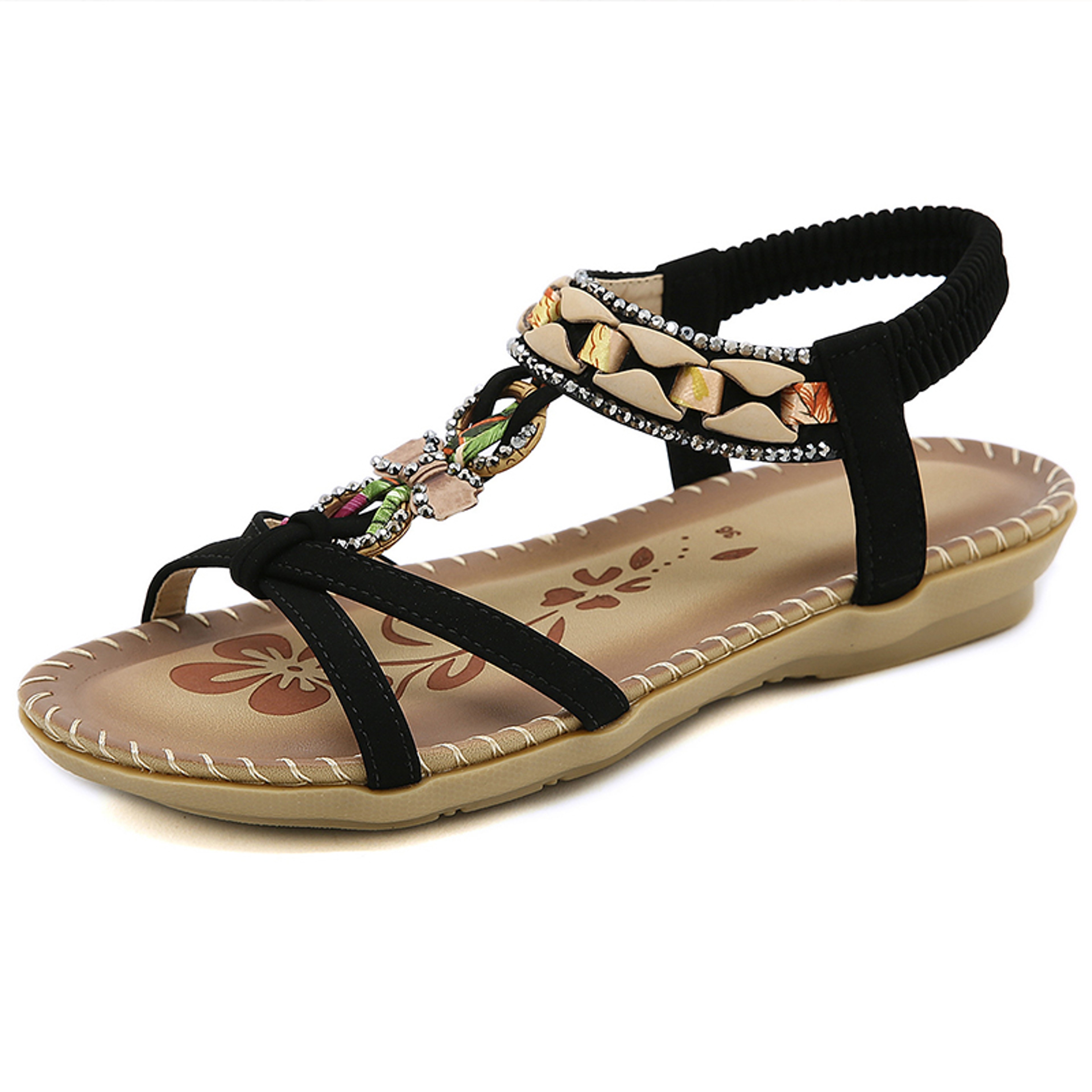 Bohemia Style Womens Gemstone Sandals Low Heel Beach Sandals For Women Comfortable Summer Sandal Sh 6