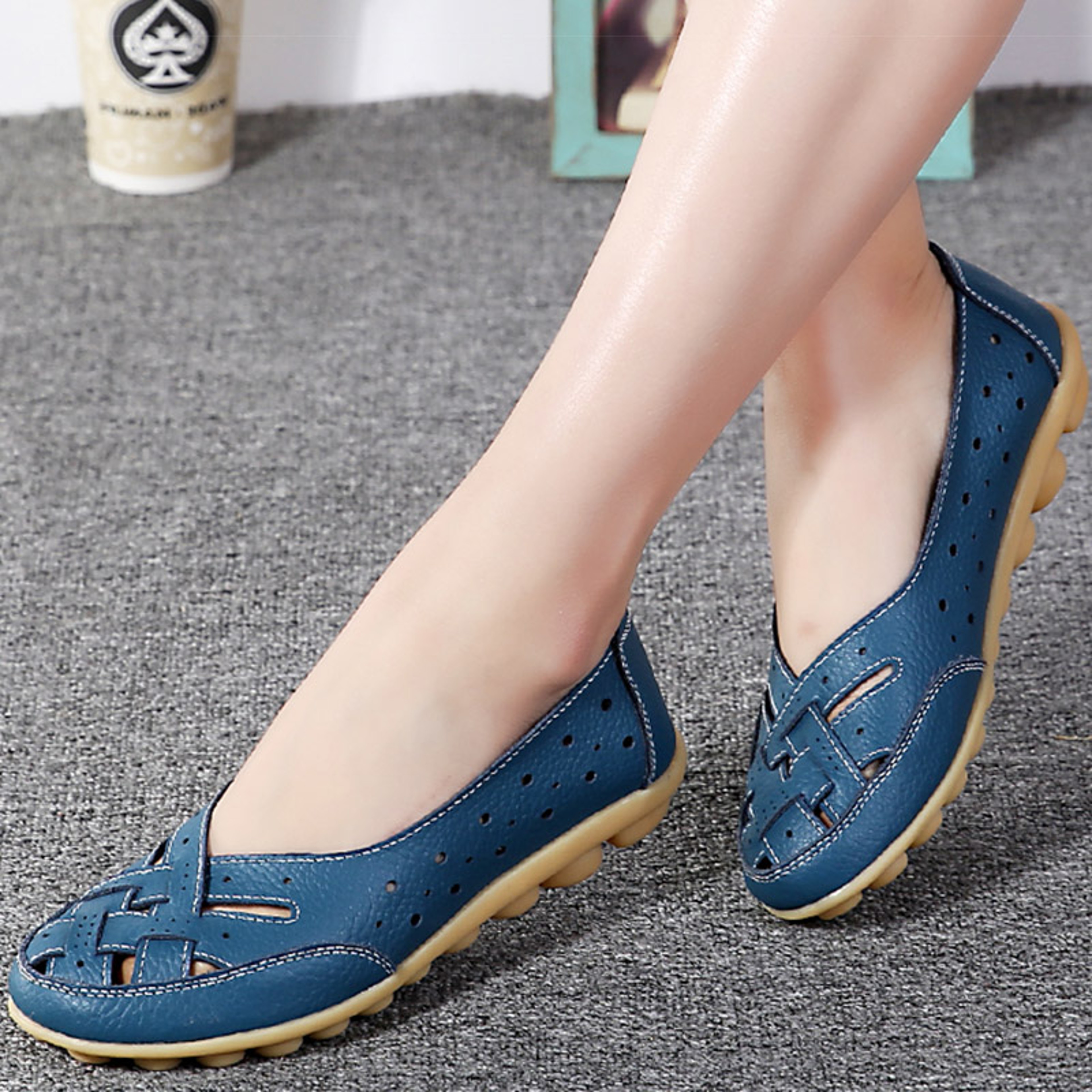 Premium Casual Leather Soft Womens Loafers White Shoes Elegant Flats Footwear Female Lightweight  C 0