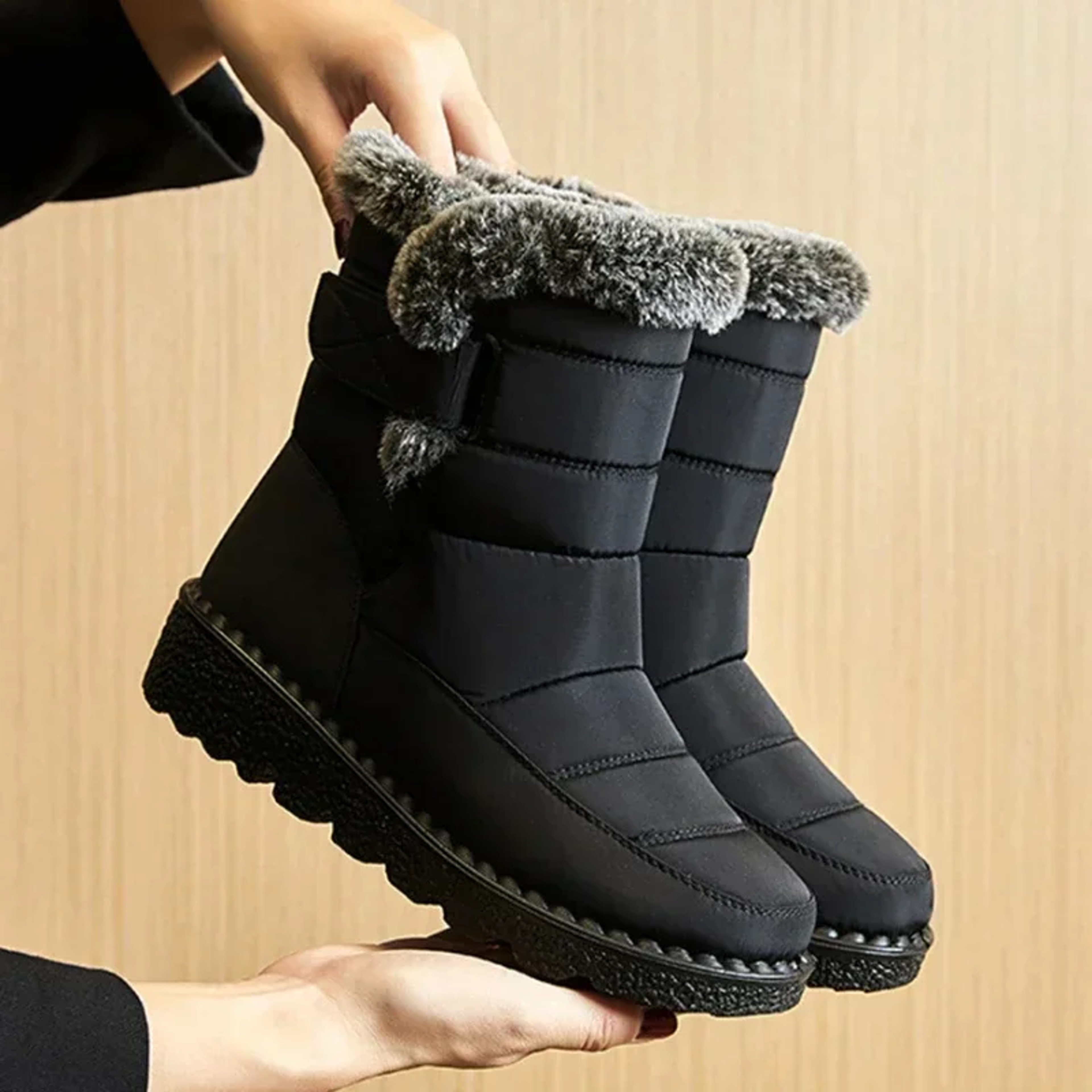 Waterproof Winter Boots For Women Long Plush Faux Fur Snow Boots  Warm Cotton Platform Shoes For St 0