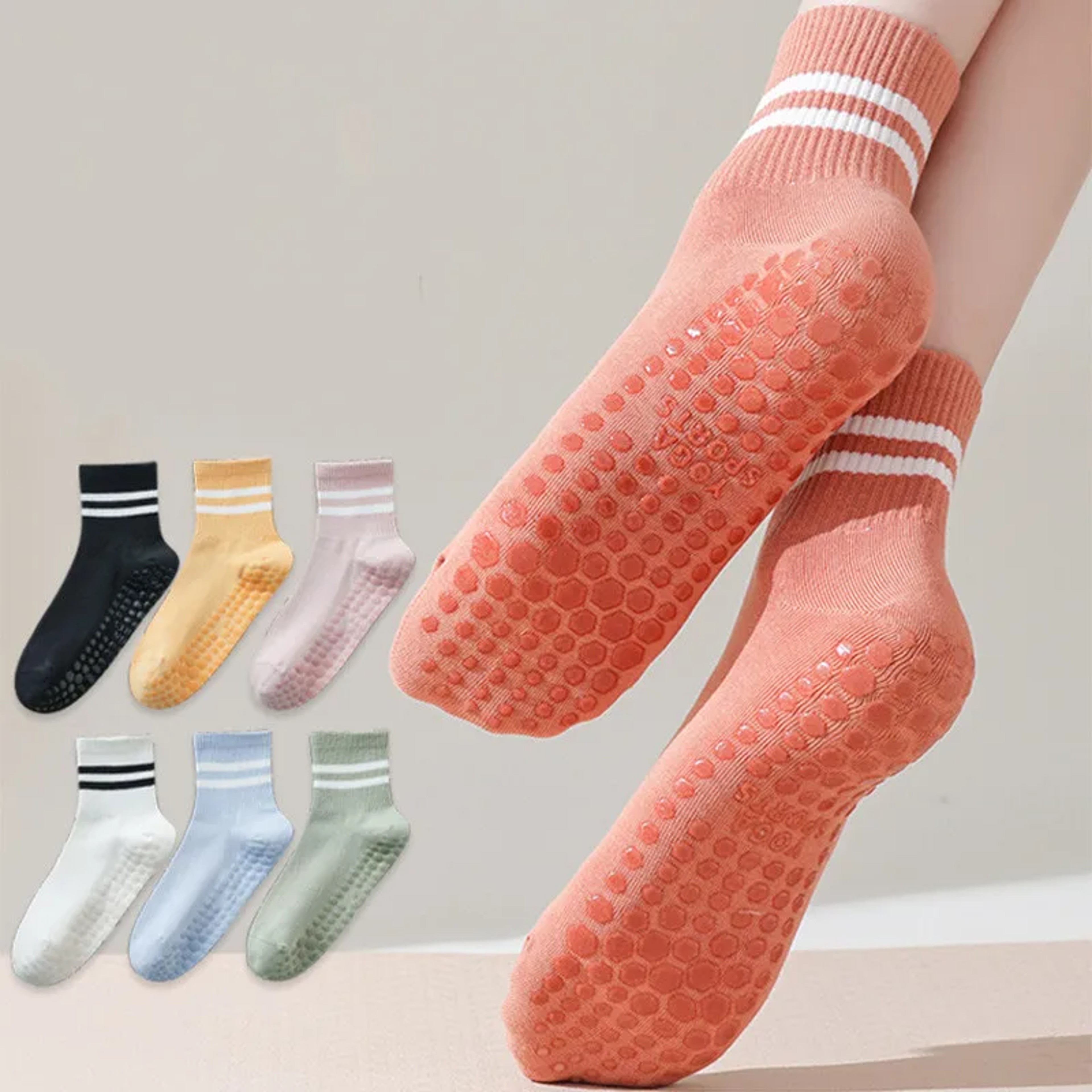 Womens Professional Yoga Socks With Silicone Grip NonSlip Cotton Pilates  Fitness Socks 0