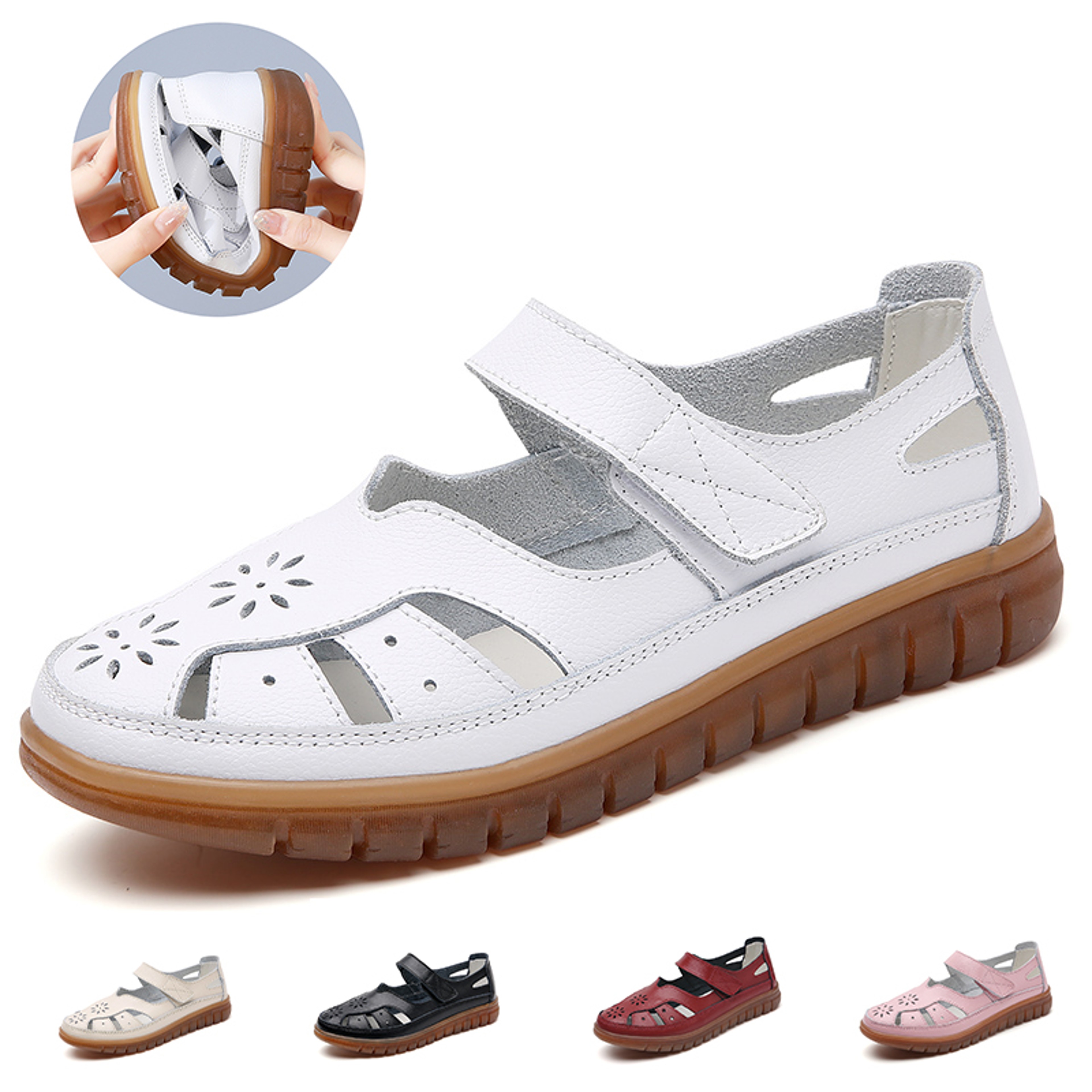 Womens Fashion Sandals, Breathable Leather Slippers & Non-Slip Casual Roman Shoes for Summer Comfort – view 1