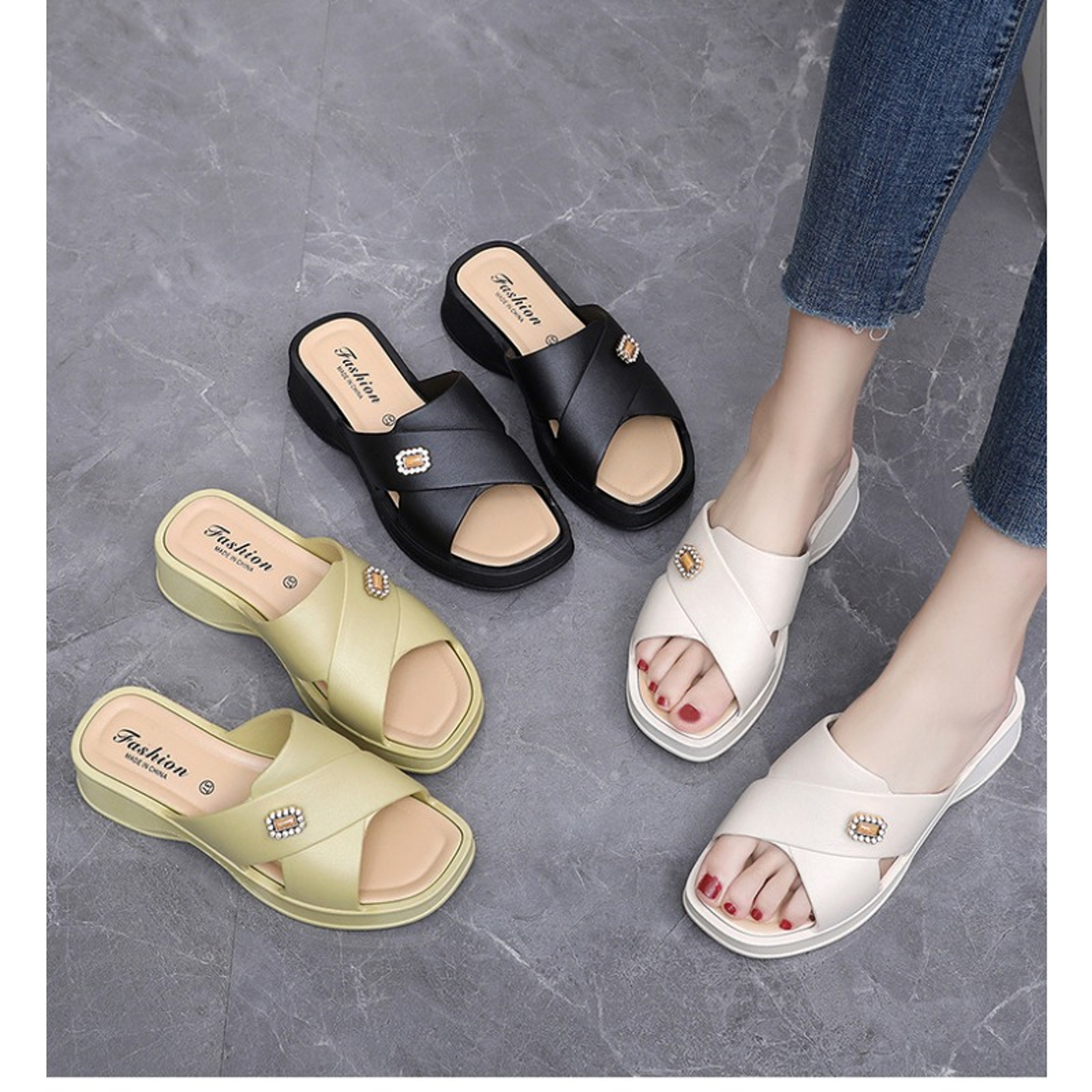 Comfortable Women Shoes Summer Slippers, Fashion Wedge Heels with Thick Sole, Soft Bottom Mother Shoes – view 5