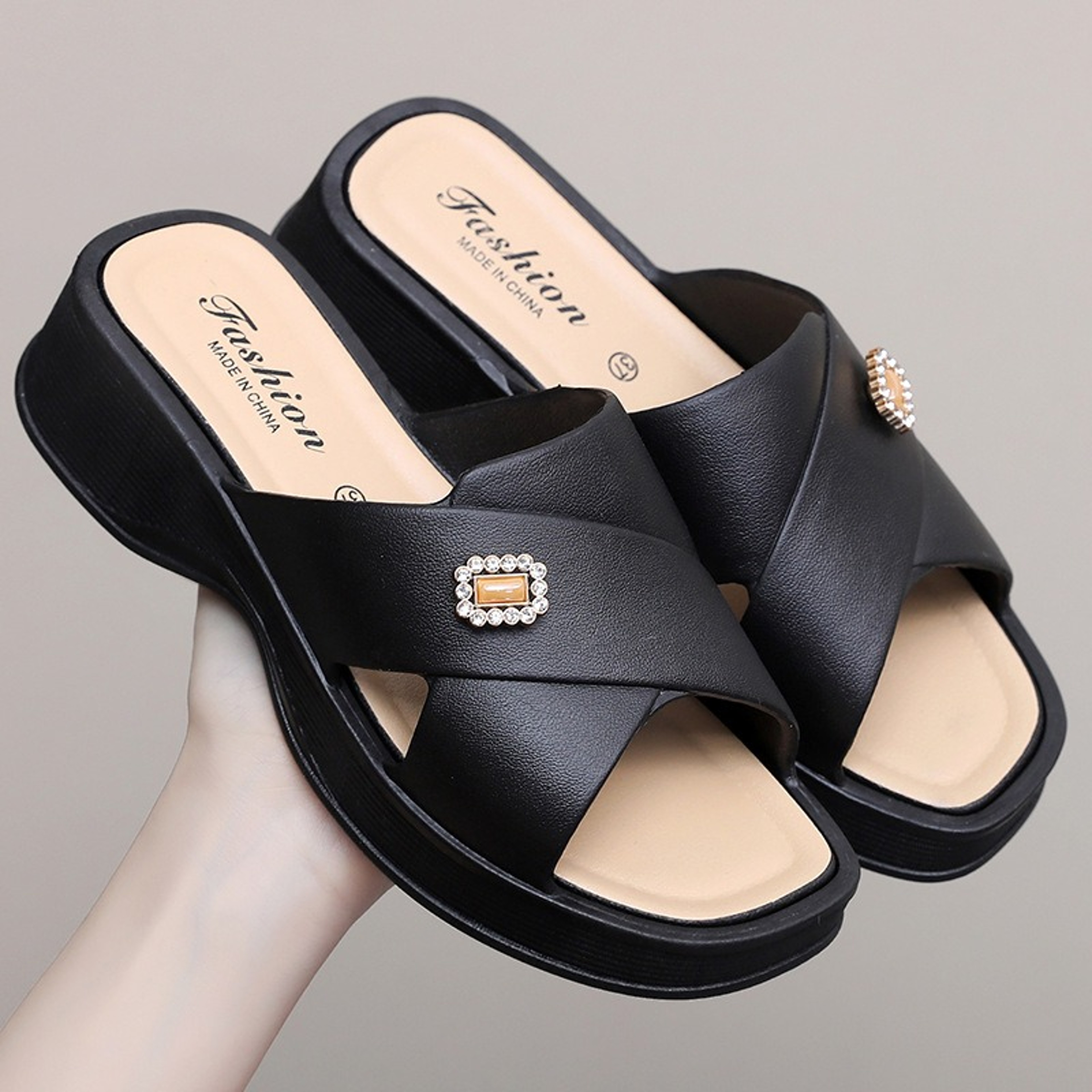 Comfortable Women Shoes Summer Slippers, Fashion Wedge Heels with Thick Sole, Soft Bottom Mother Shoes – view 6
