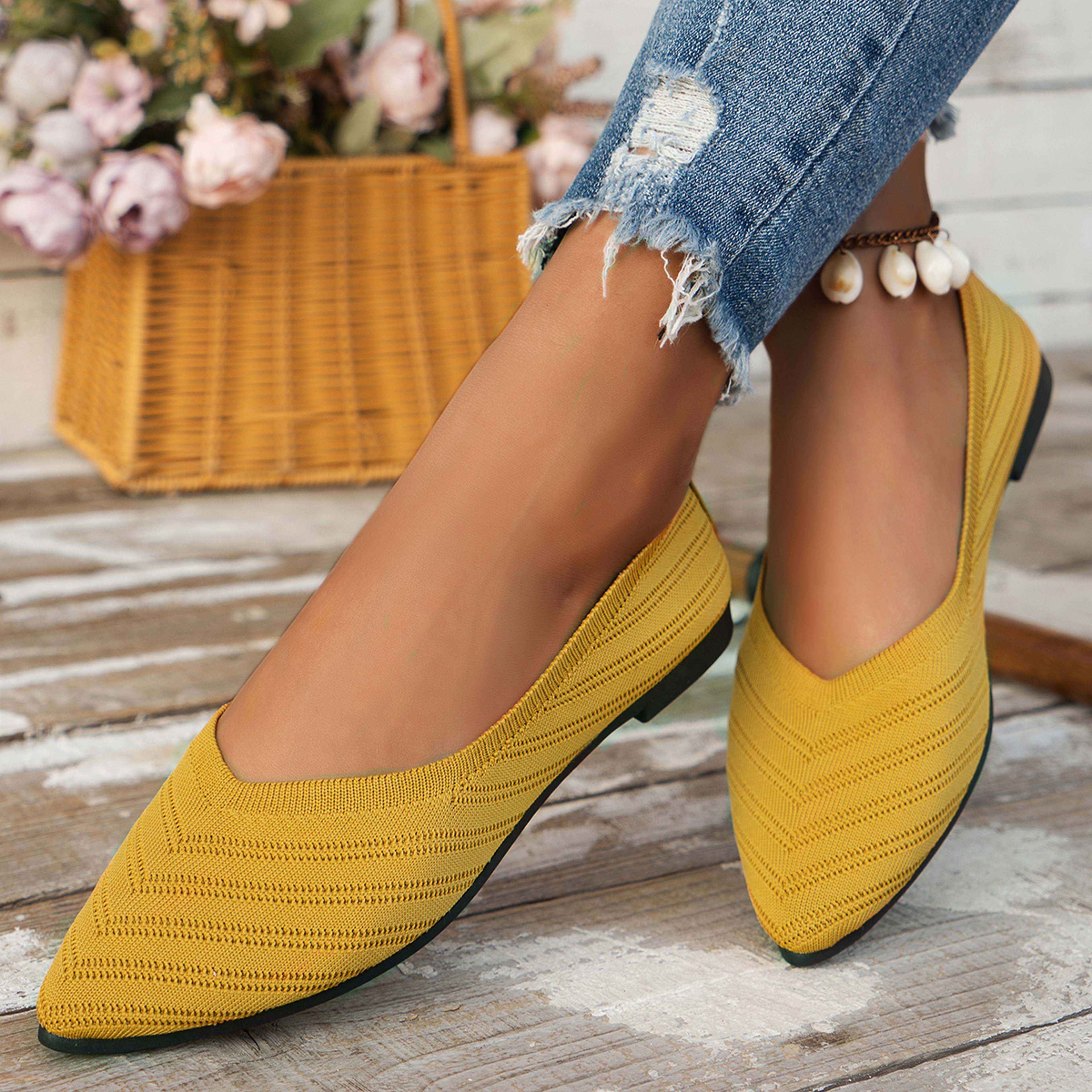 Casual Women Flats Pointed Toe Slip-On Shoes, Solid Color Breathable Loafers for Work and Daily Wear – view 2