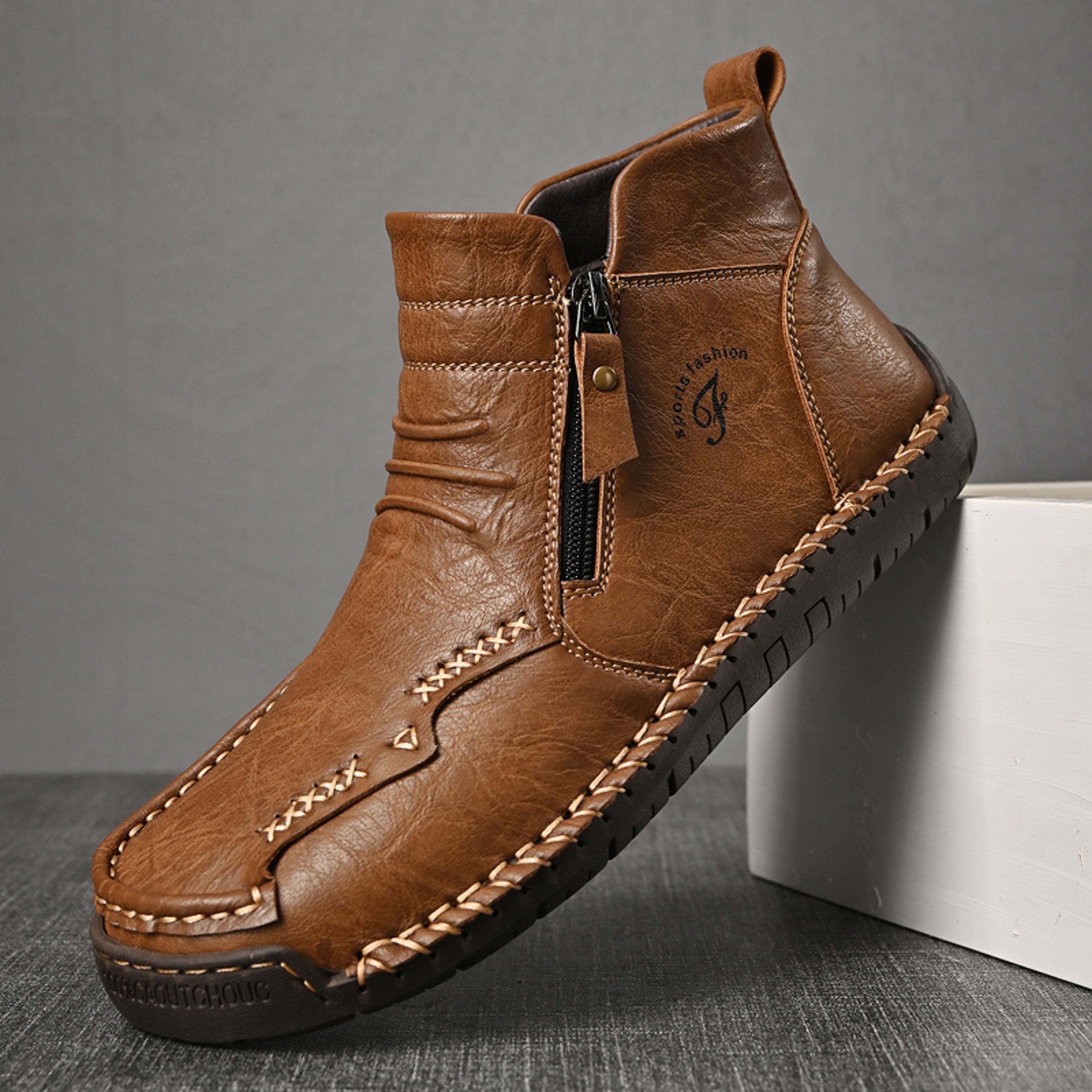 Handmade Mens Genuine Leather Shoes Luxury Ankle Boots Comfortable Slip On Winter Mid Cut Shoes 0