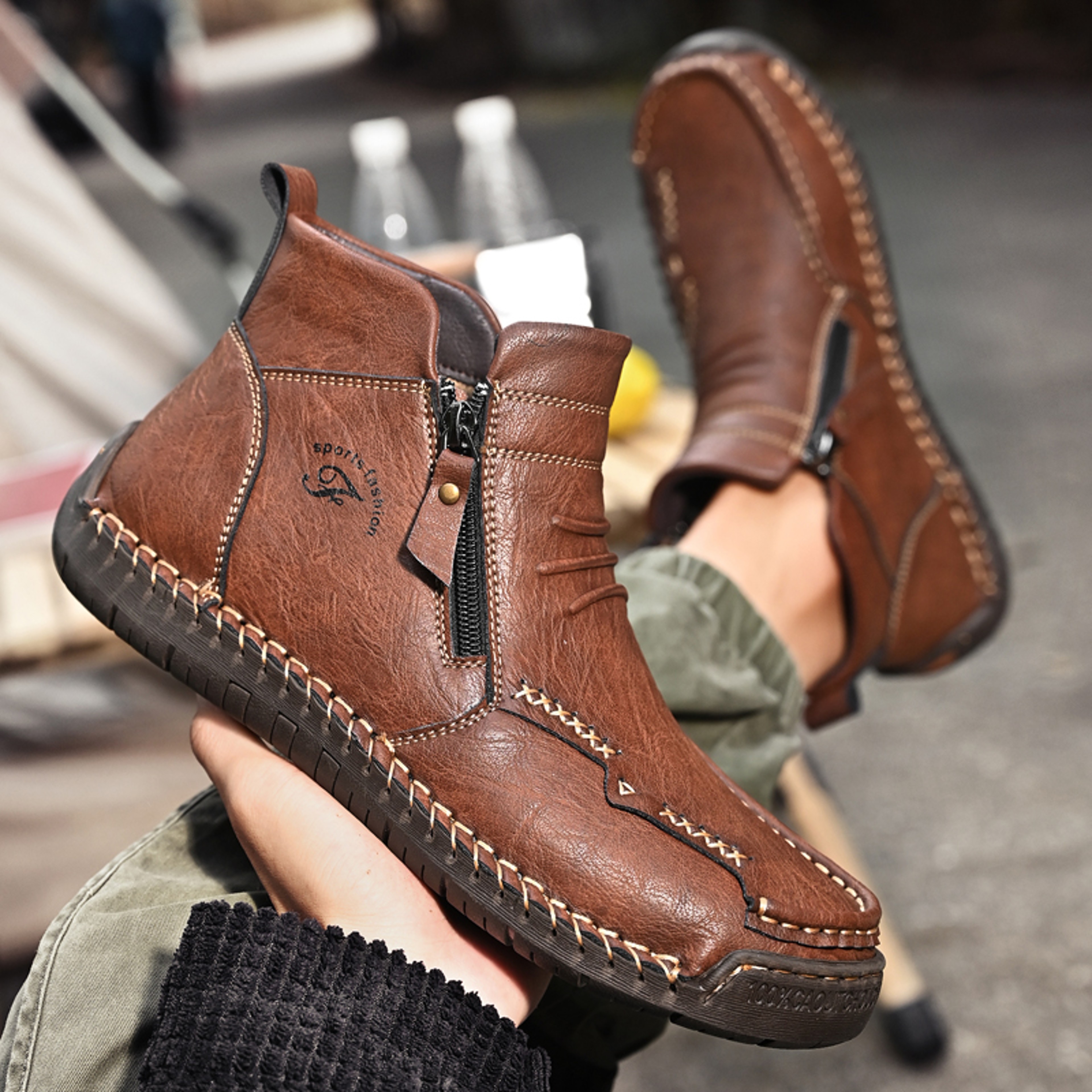 Handmade Mens Genuine Leather Shoes Luxury Ankle Boots Comfortable Slip On Winter Mid Cut Shoes 2