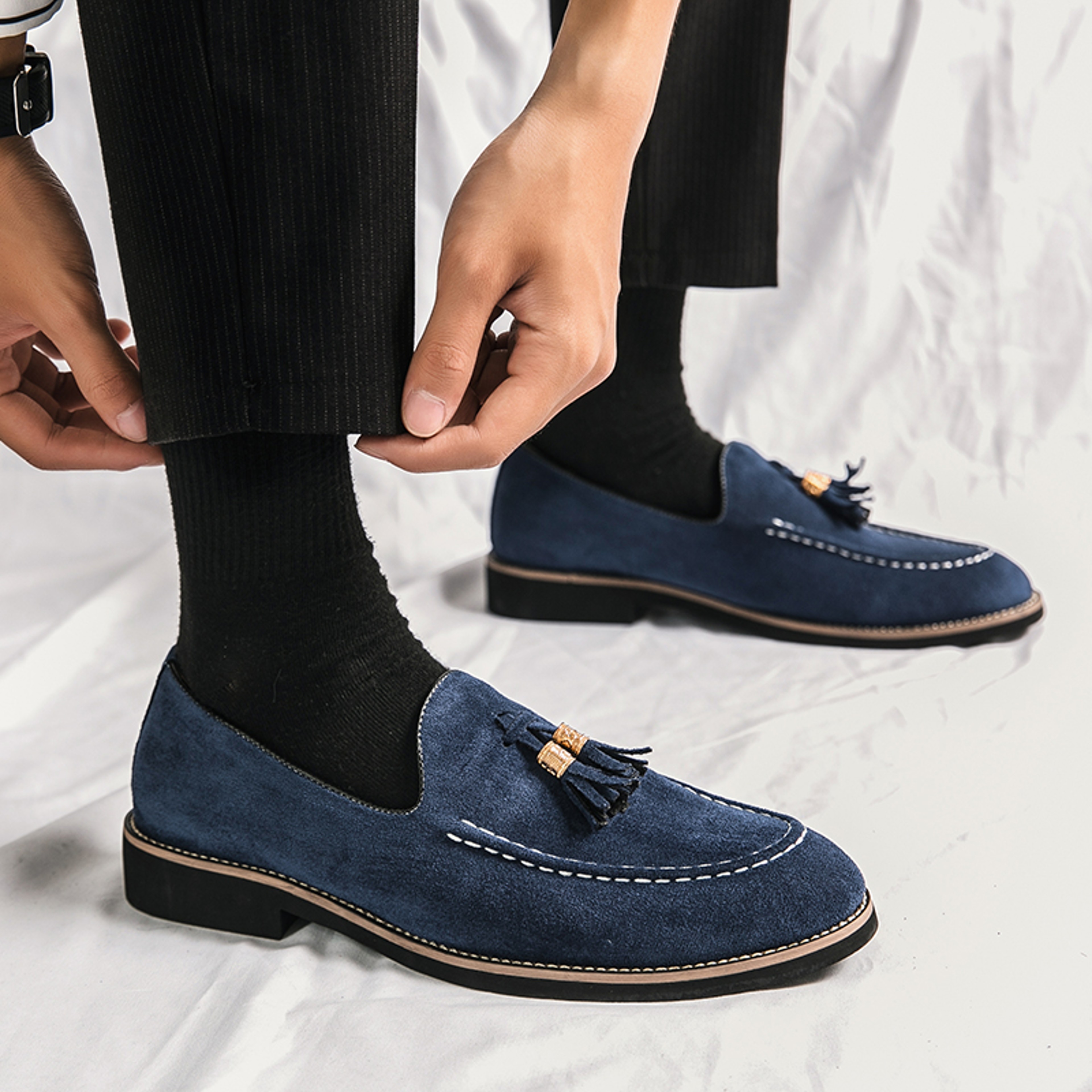 Designer Mens Moccasins, Fashion Brand Men's Suede Tassel Leather Slip-on Shoes, Retro Pointed Banquet Social Driving – view 5