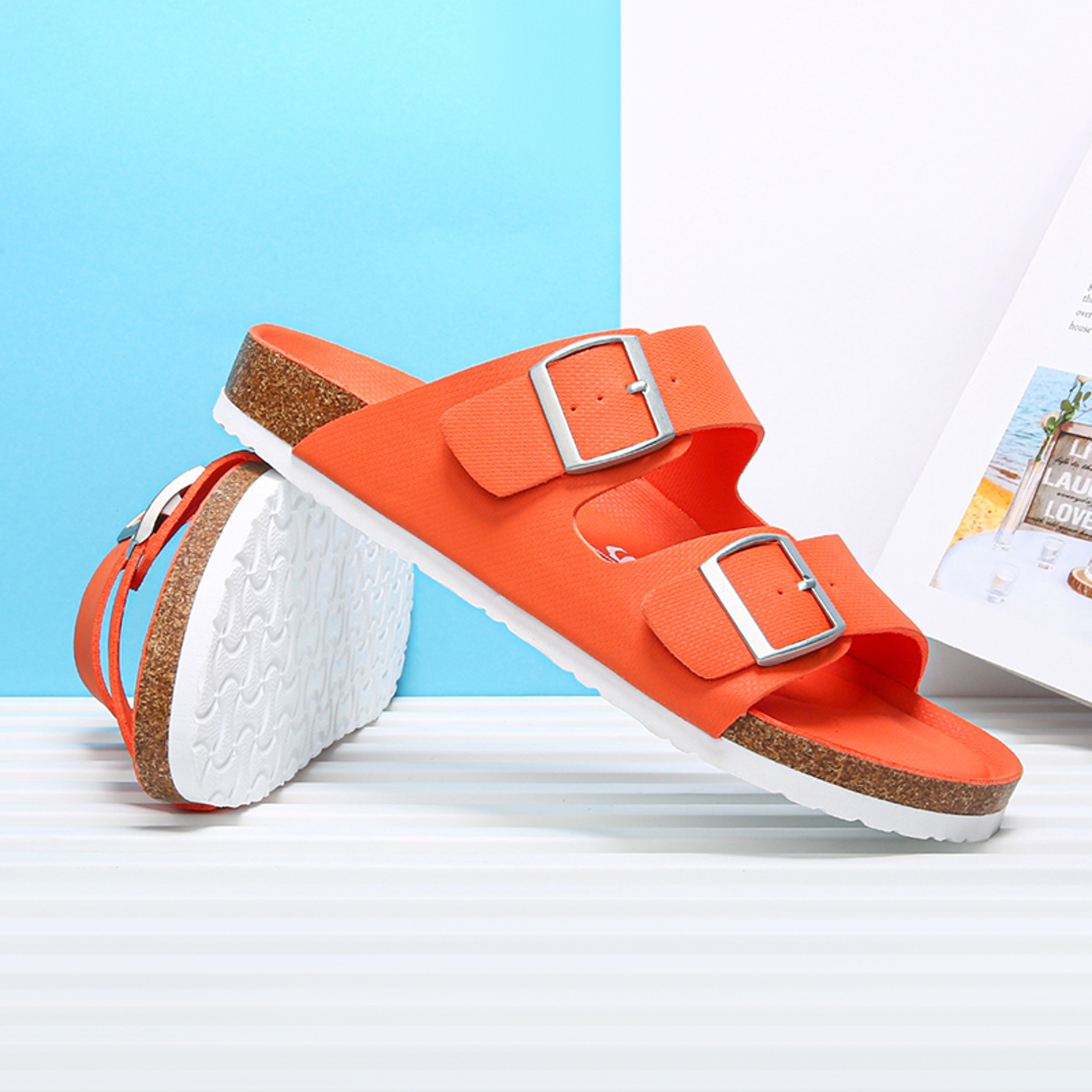 Summer Beach Slip On Flats Casual Cork Slippers Double Buckle Clogs Nonslip Soft Sole Shoes For Men 2
