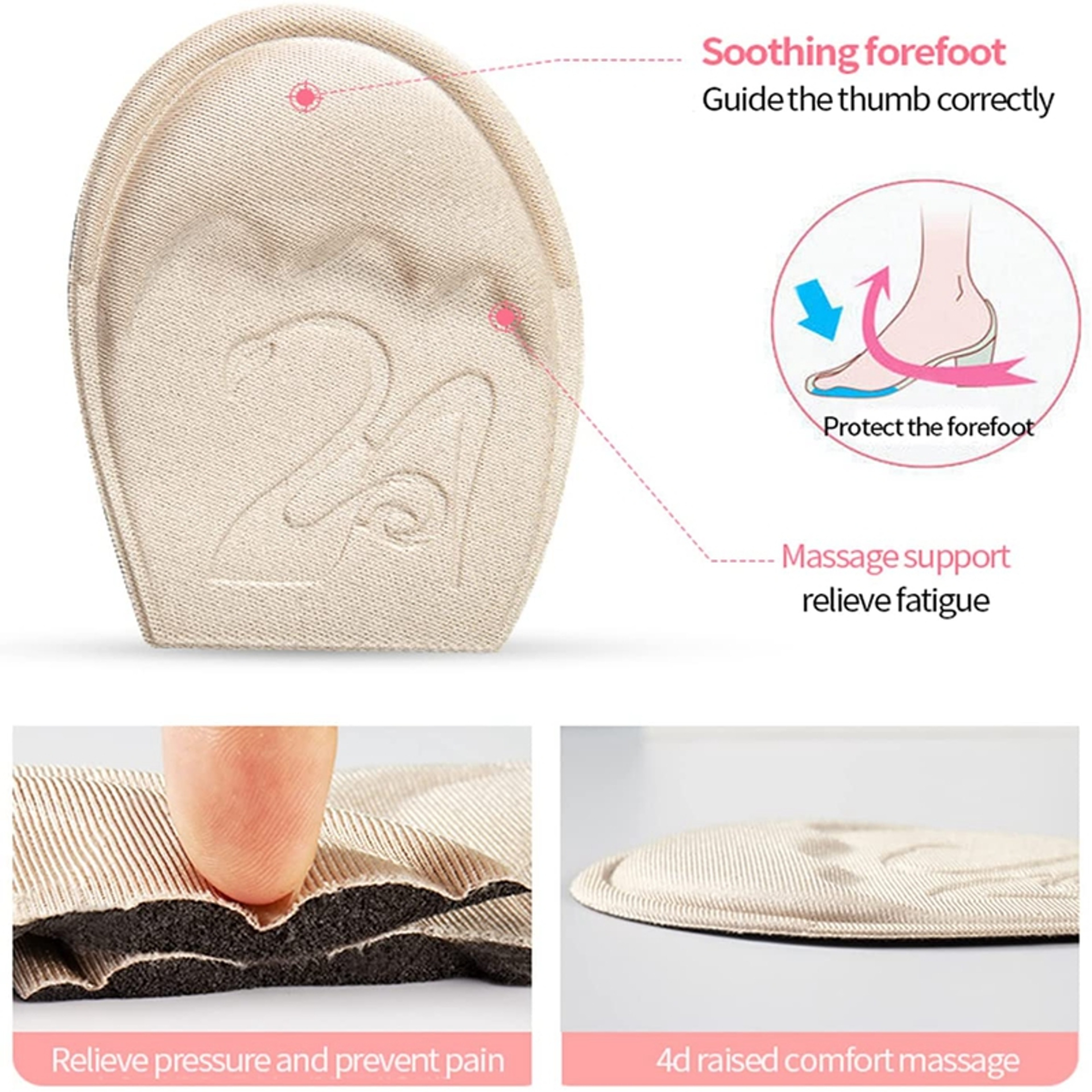 Non Slip Forefoot Cushion Pad, Shoe Inserts Toe Plug, Half Insoles Filler for High Heels, Comfort Pain Relief Support – view 2