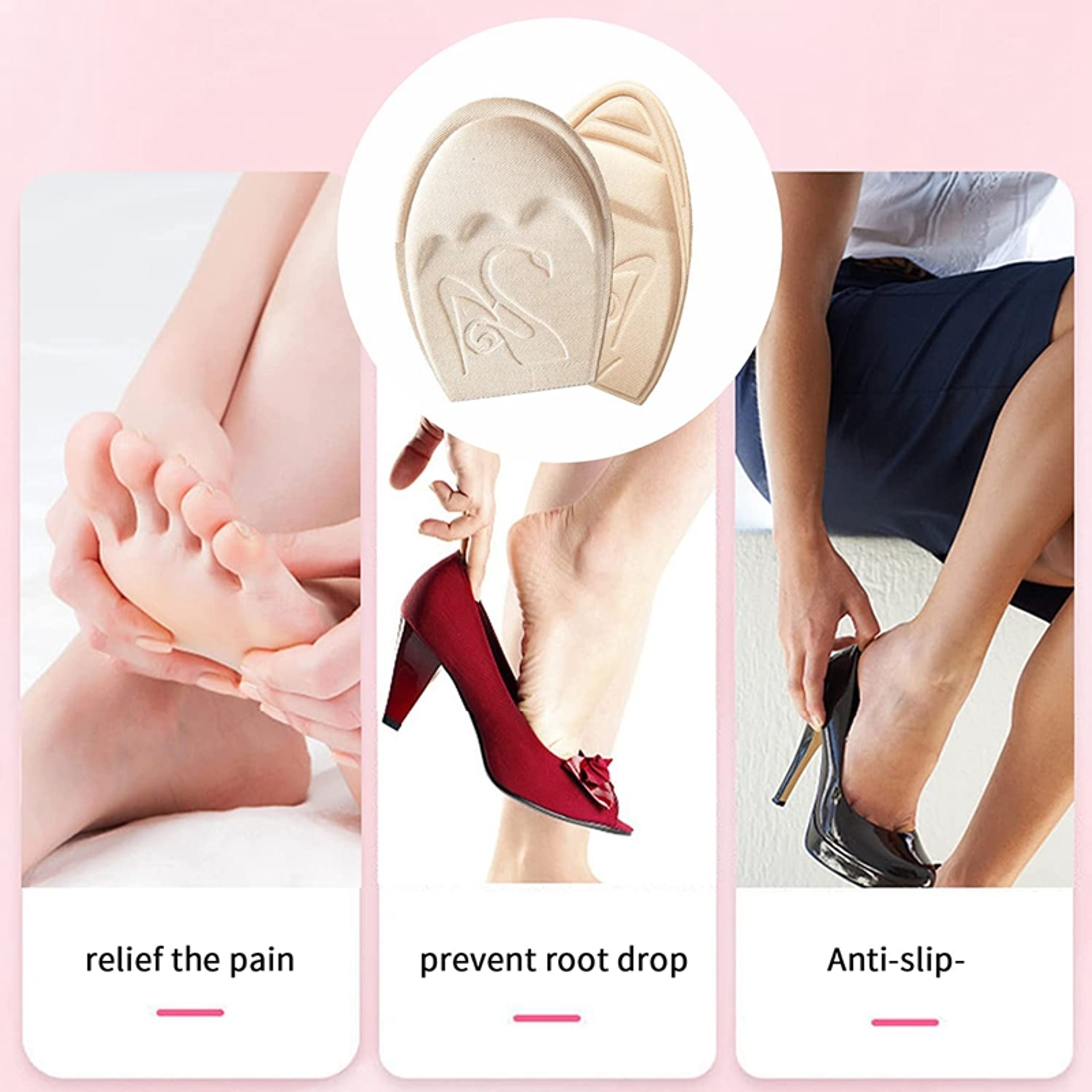 Non Slip Forefoot Cushion Pad, Shoe Inserts Toe Plug, Half Insoles Filler for High Heels, Comfort Pain Relief Support – view 5