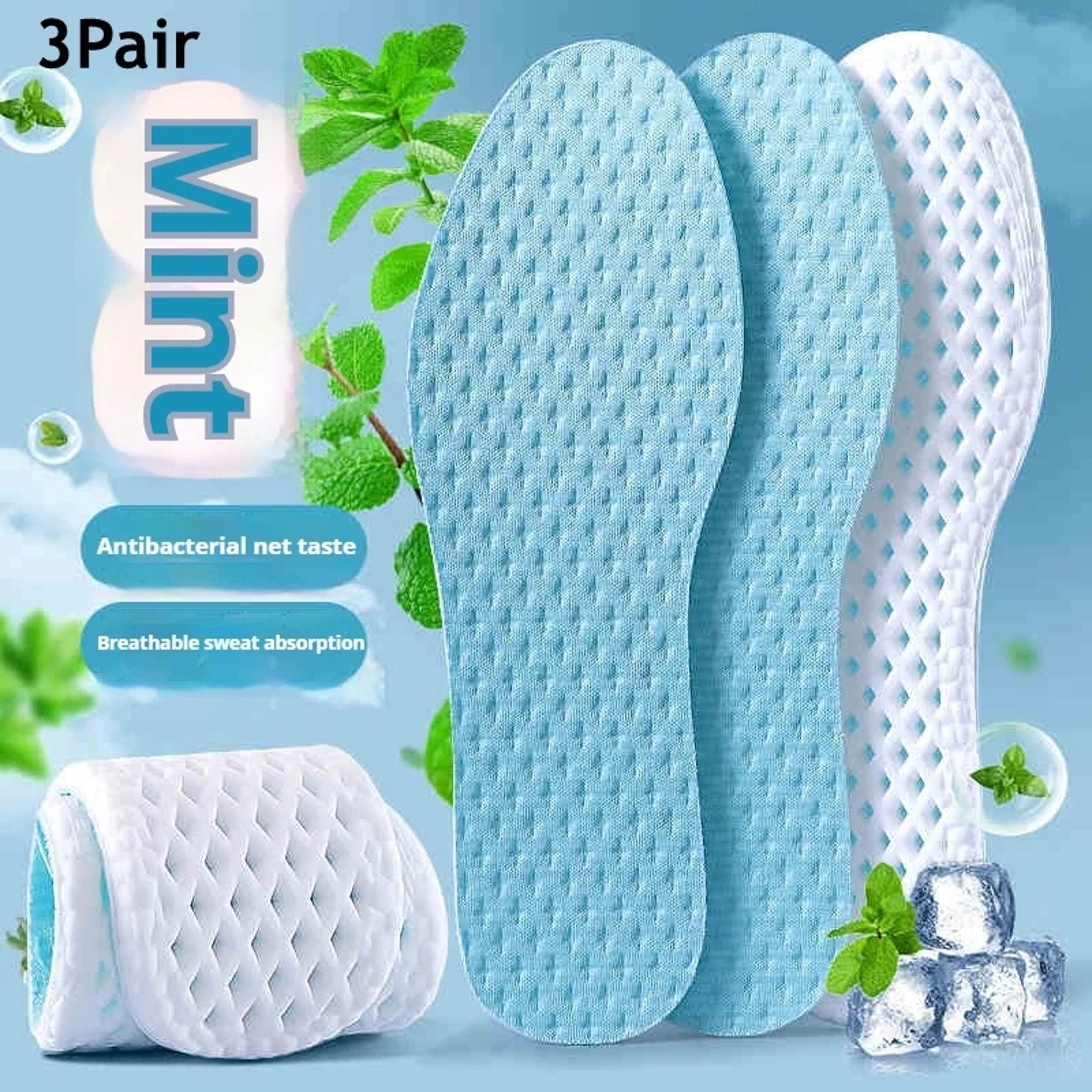 Mens Running Insoles, Breathable Summer Cooling Shoe Pads, Memory Foam Sports Shock Absorbing Soles – view 8