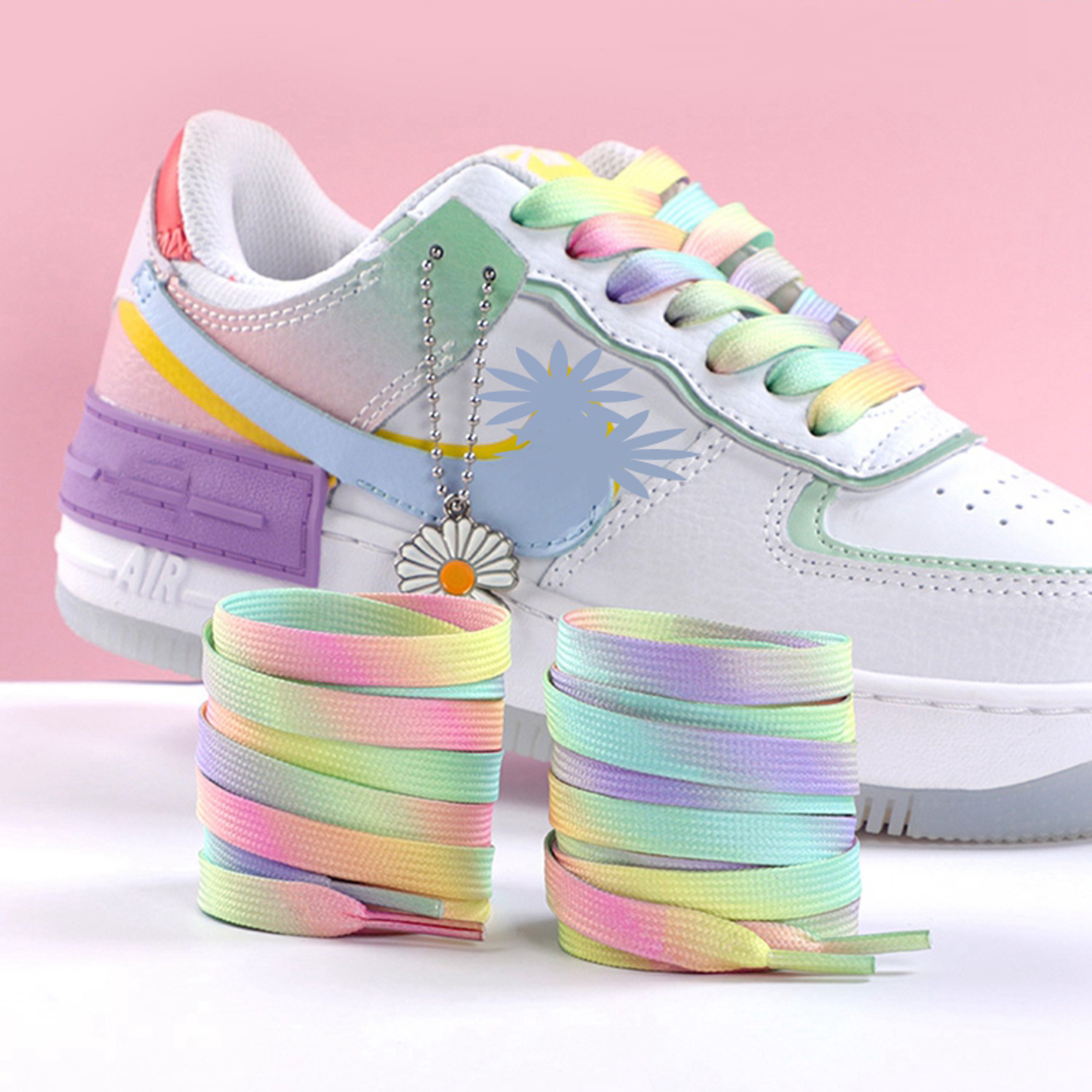 Rainbow Color Flat Shoelaces, Colorful Gradient Shoe Laces, Casual Canvas Shoes, Trendy Printed Shoelace Design – view 1