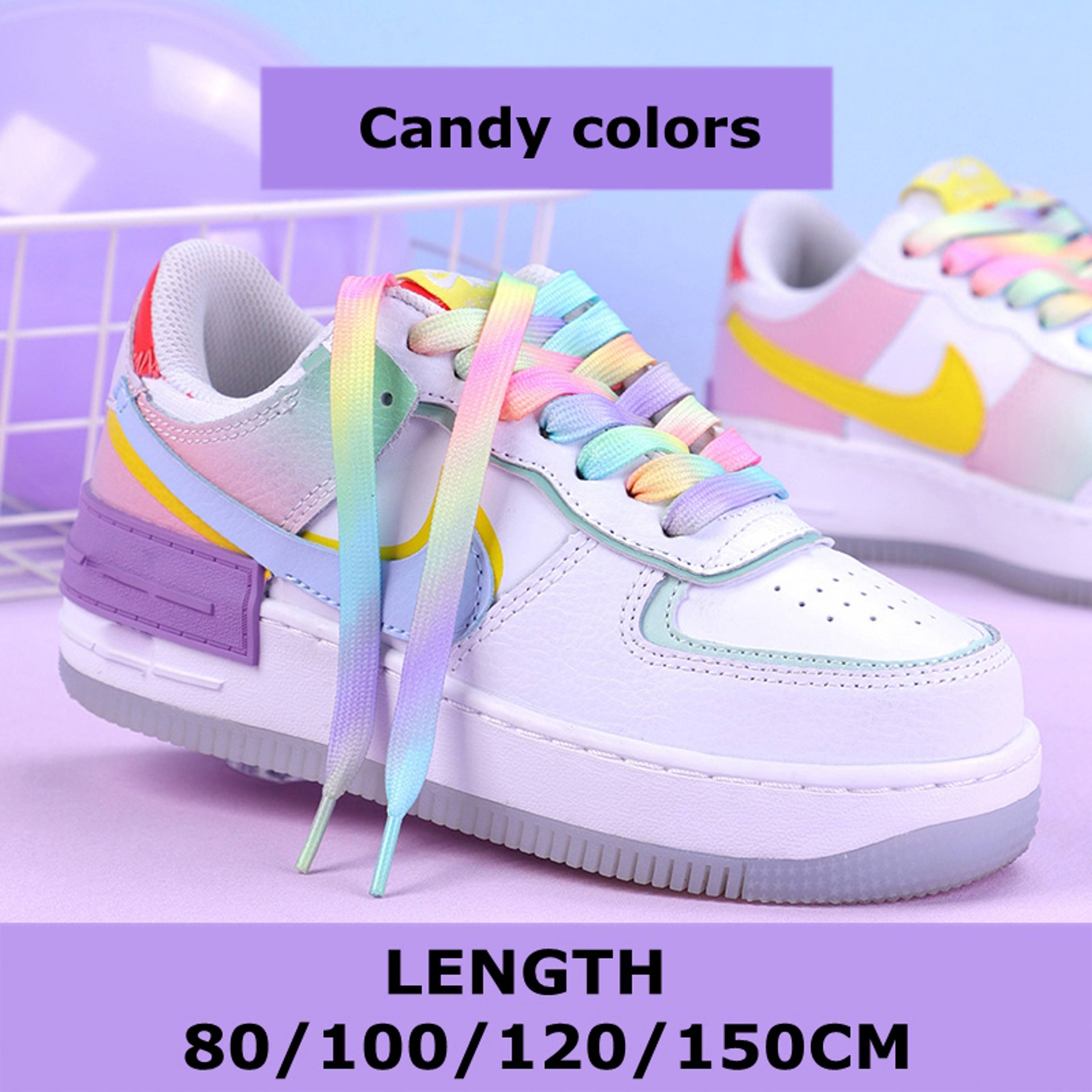 Rainbow Color Flat Shoelaces, Colorful Gradient Shoe Laces, Casual Canvas Shoes, Trendy Printed Shoelace Design – view 9