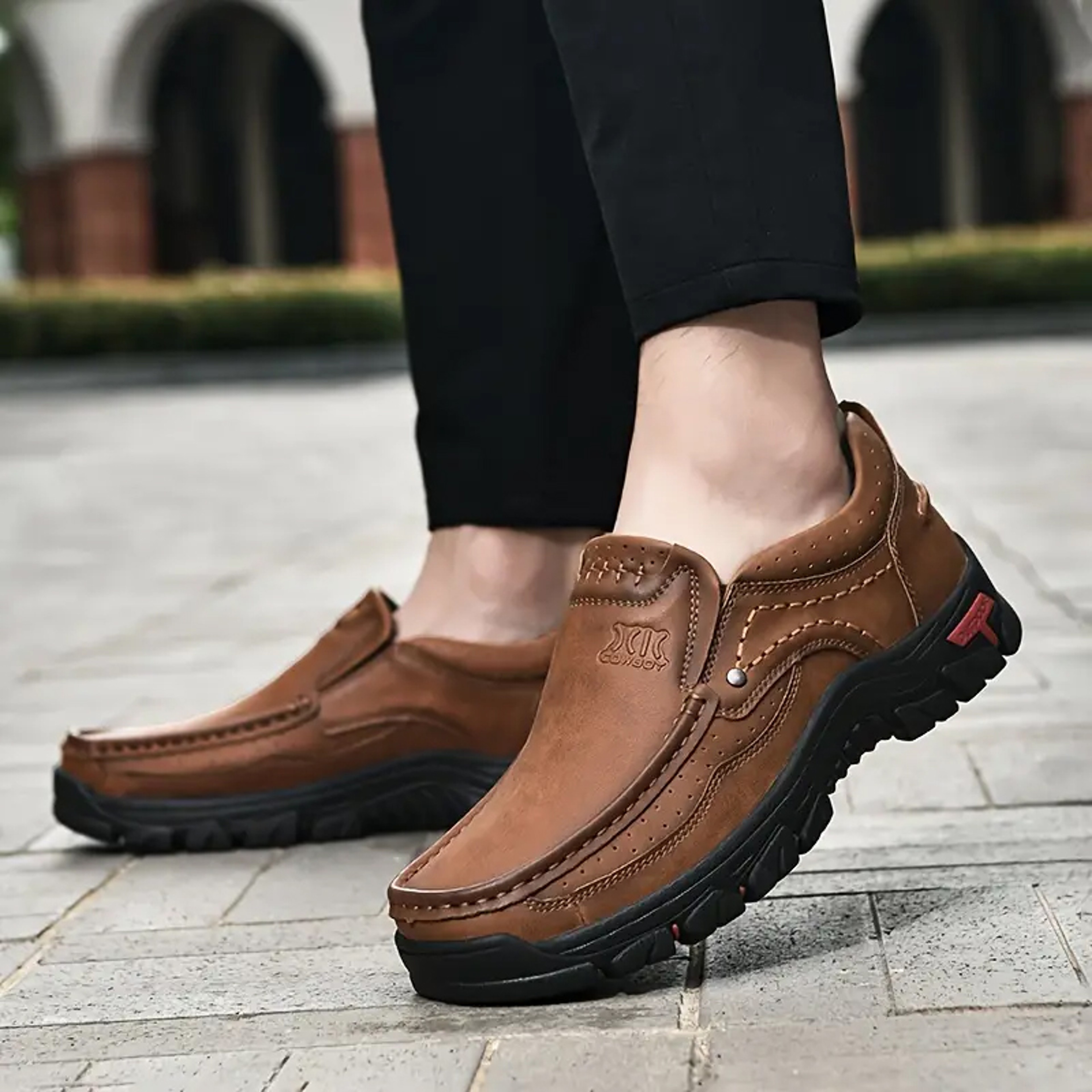 Men Leather Shoes Handmade Casual Loafers Outdoor Slip On Moccasins Non Slip Walking Flats 5
