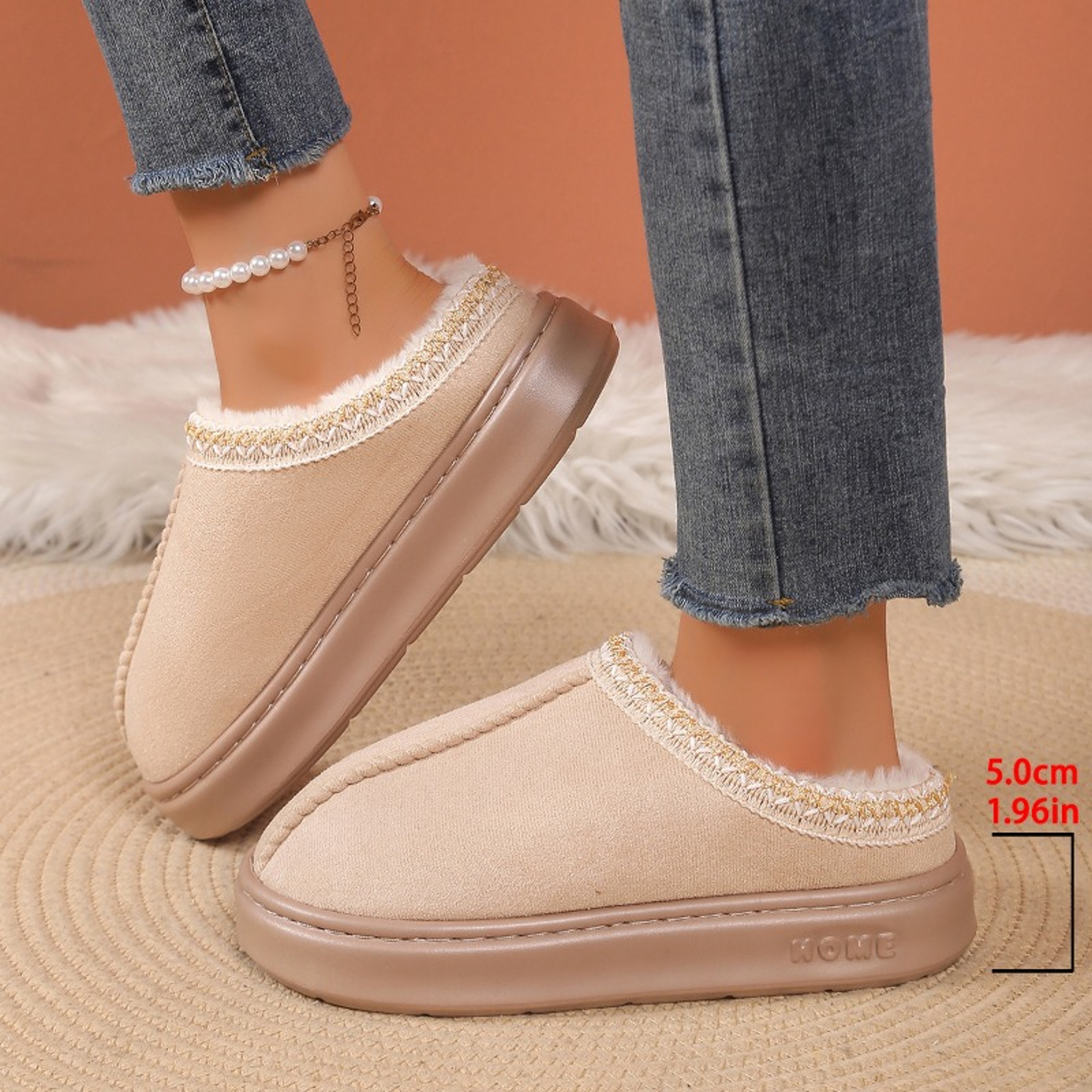 Womens Warm Cashmere Slippers Thick Sole Cozy Half Mop Shoes Soft Uggs Style Winter Footwear 1