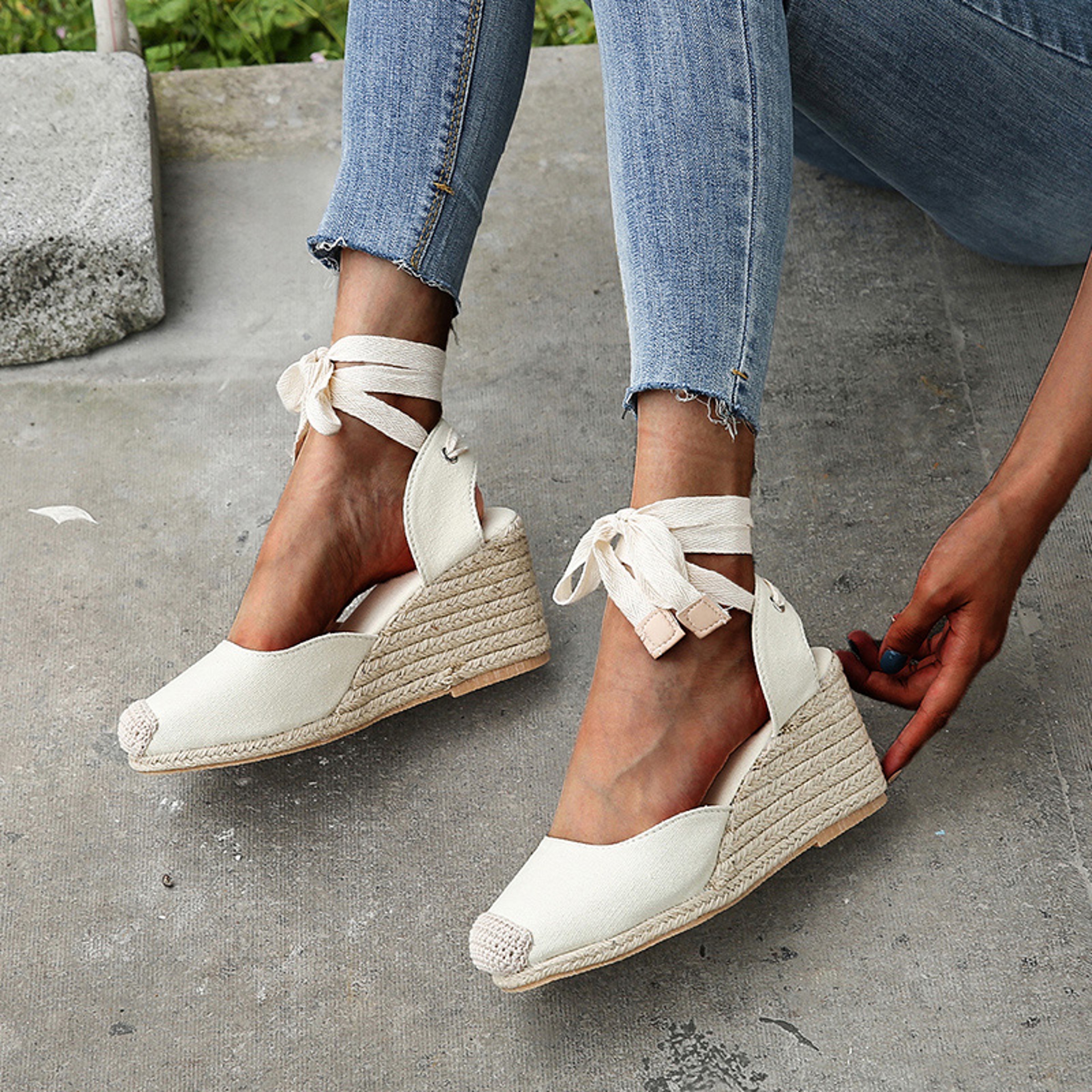 Comfortable Womens Casual Shoes Espadrille Ankle Strap Sandals Breathable Flax Hemp Canvas Slippers 2