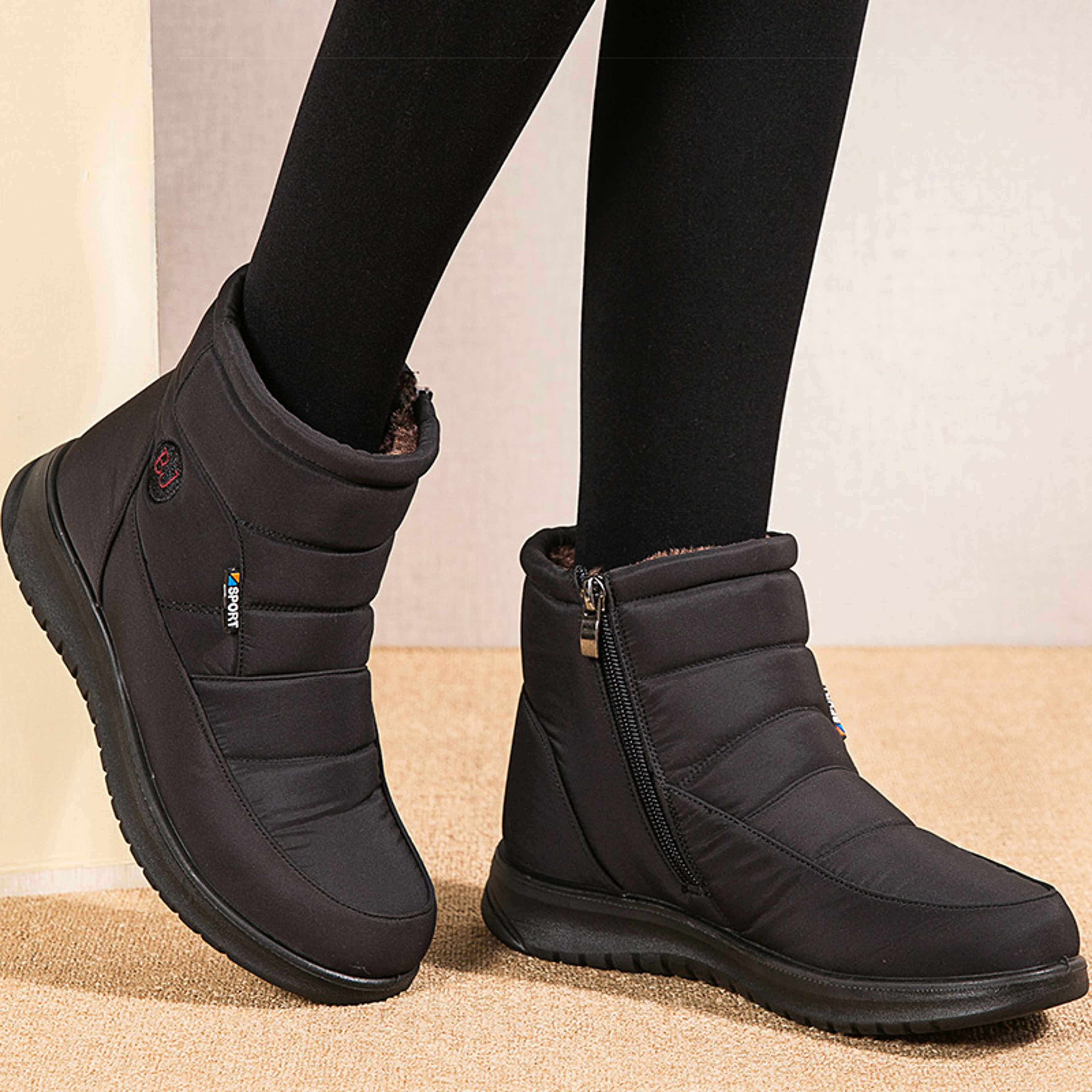 Warm Fur Womens Boots Winter Flat Shoes Waterproof Ankle Boots Low Heels Snow Boots 1