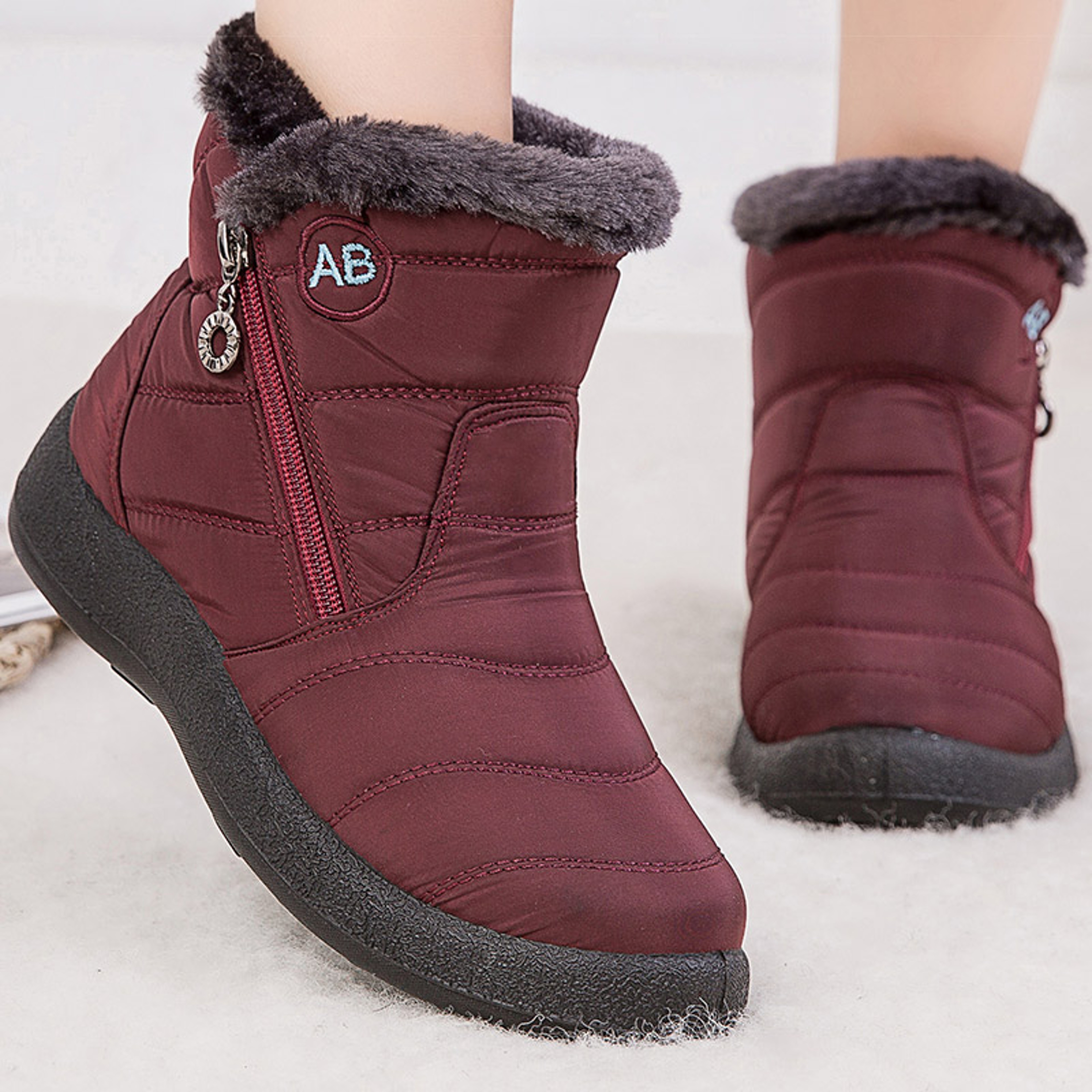 Waterproof Womens Boots Womens Winter Boots Ankle Boots With Fur Snow Boots Women Low Heels Winter  3