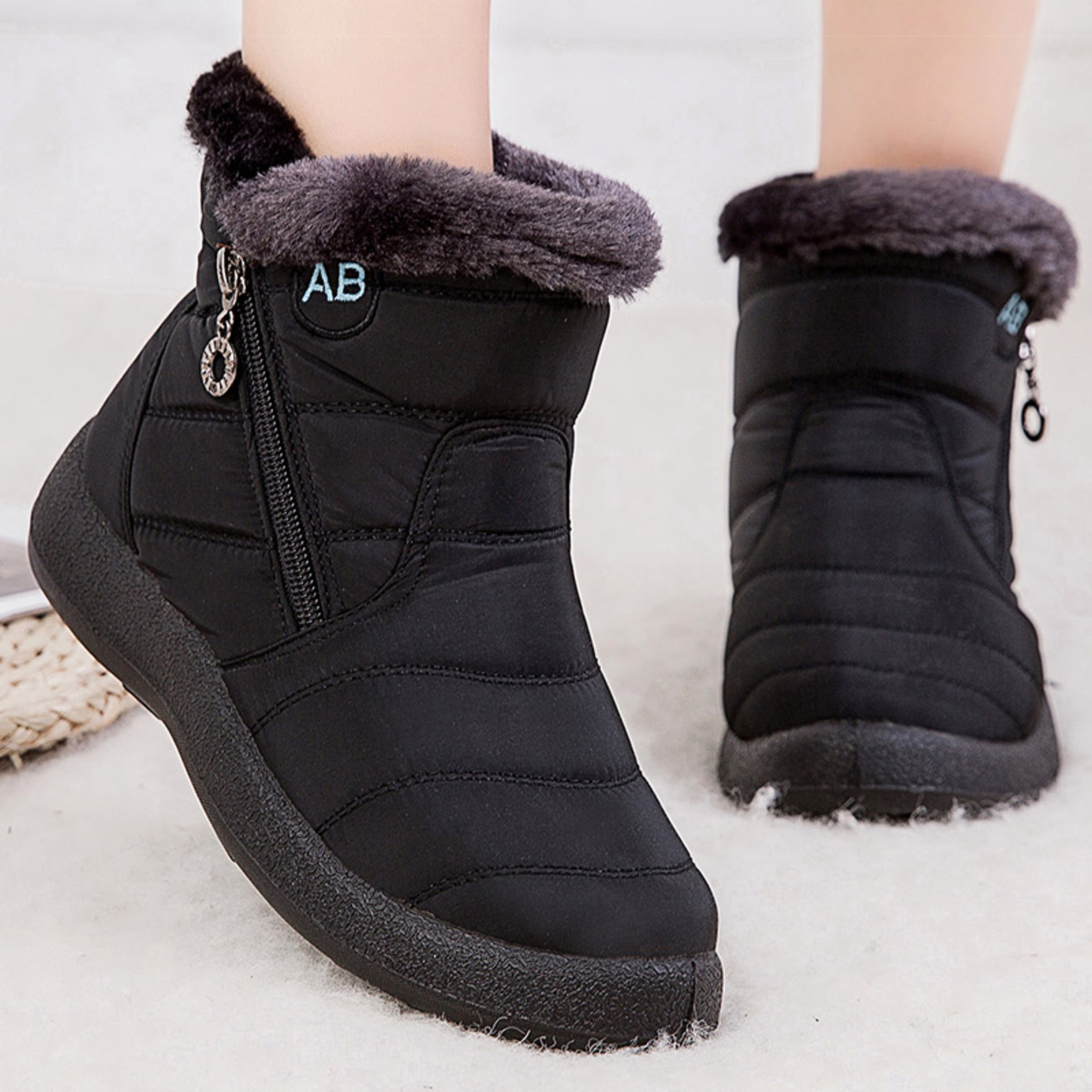 Waterproof Womens Boots Womens Winter Boots Ankle Boots With Fur Snow Boots Women Low Heels Winter  9