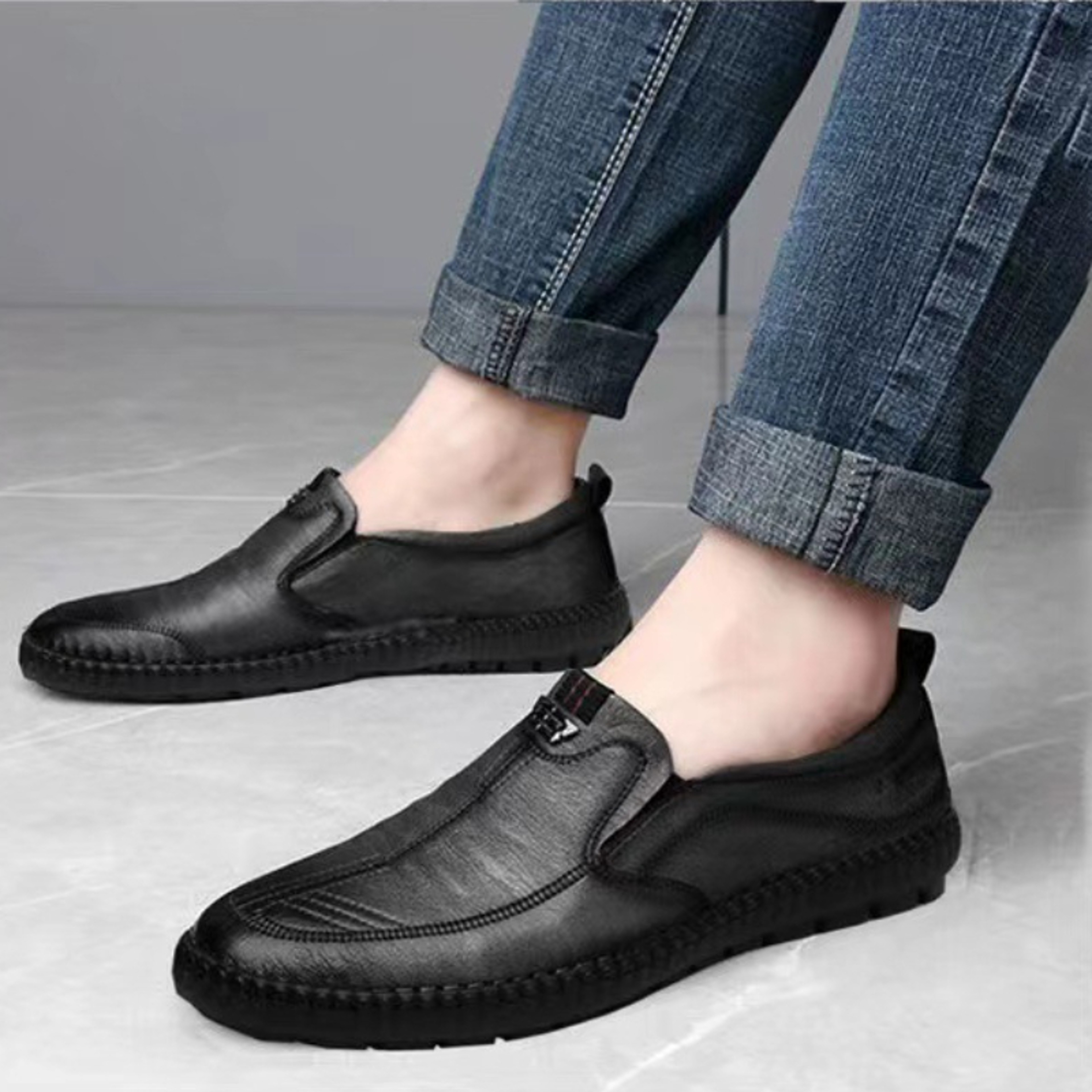 Fashion Summer Men's Leather Shoes, Slip on Casual Loafers, Soft Driving Shoes, Breathable Comfort Shoes for Me – view 4