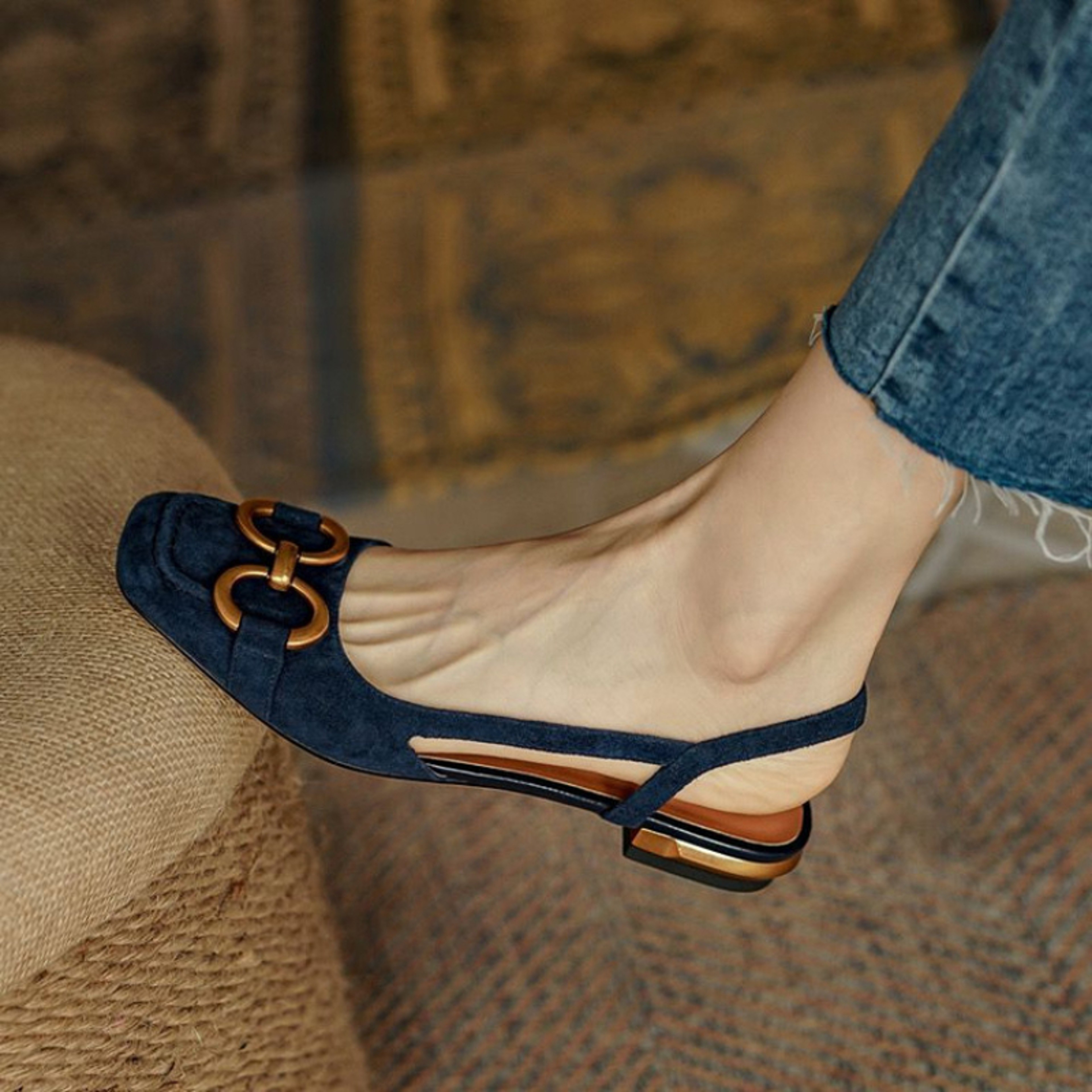 Fashion Retro Women Sandals, Elegant Low-heeled Slingback Shoes, High Quality Suede Slip on Flats, Office Ladies Sandal – view 11