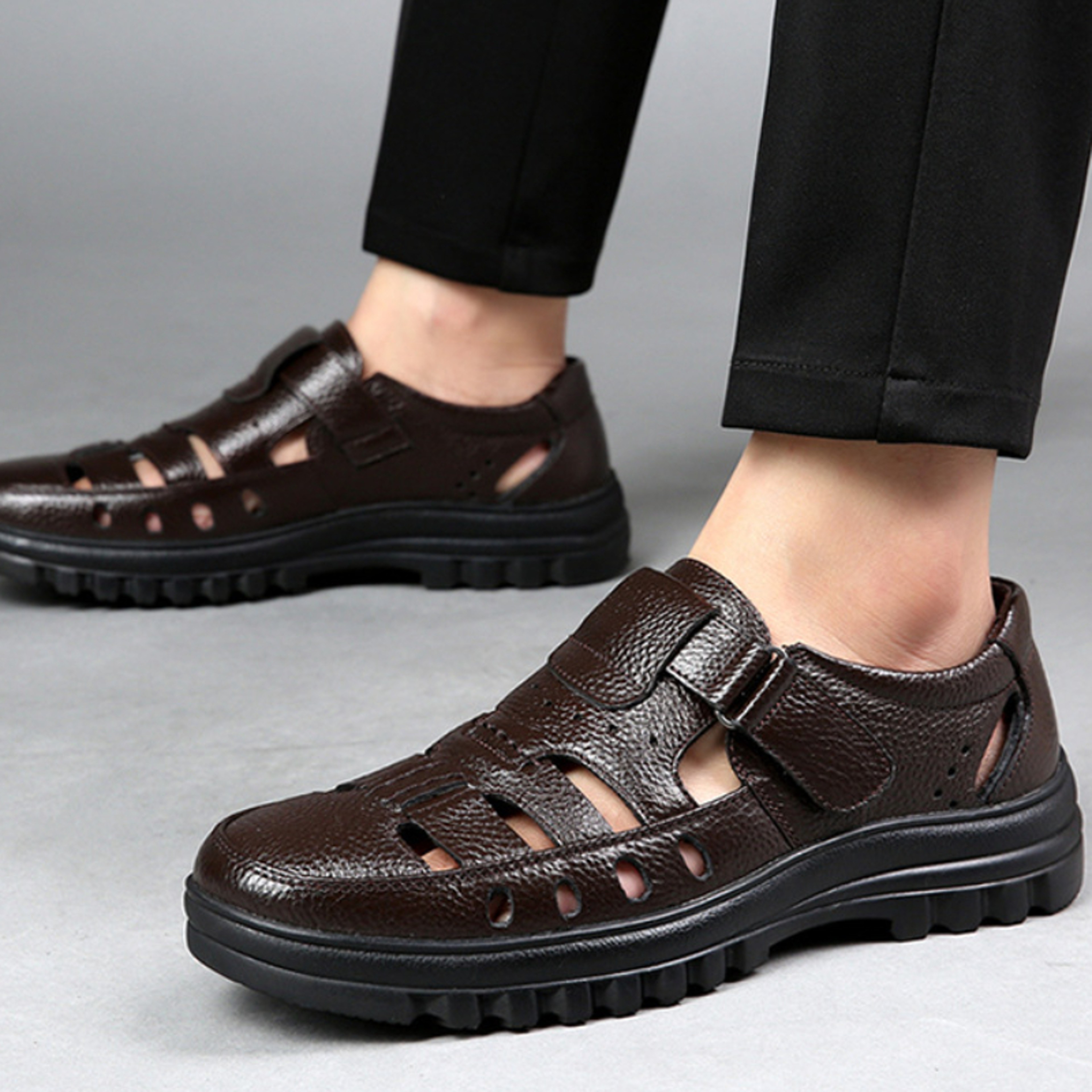 Fashionable Hollow Out Leather Shoes For Men Luxury Casual Summer Sandals High Quality Breathable M 2