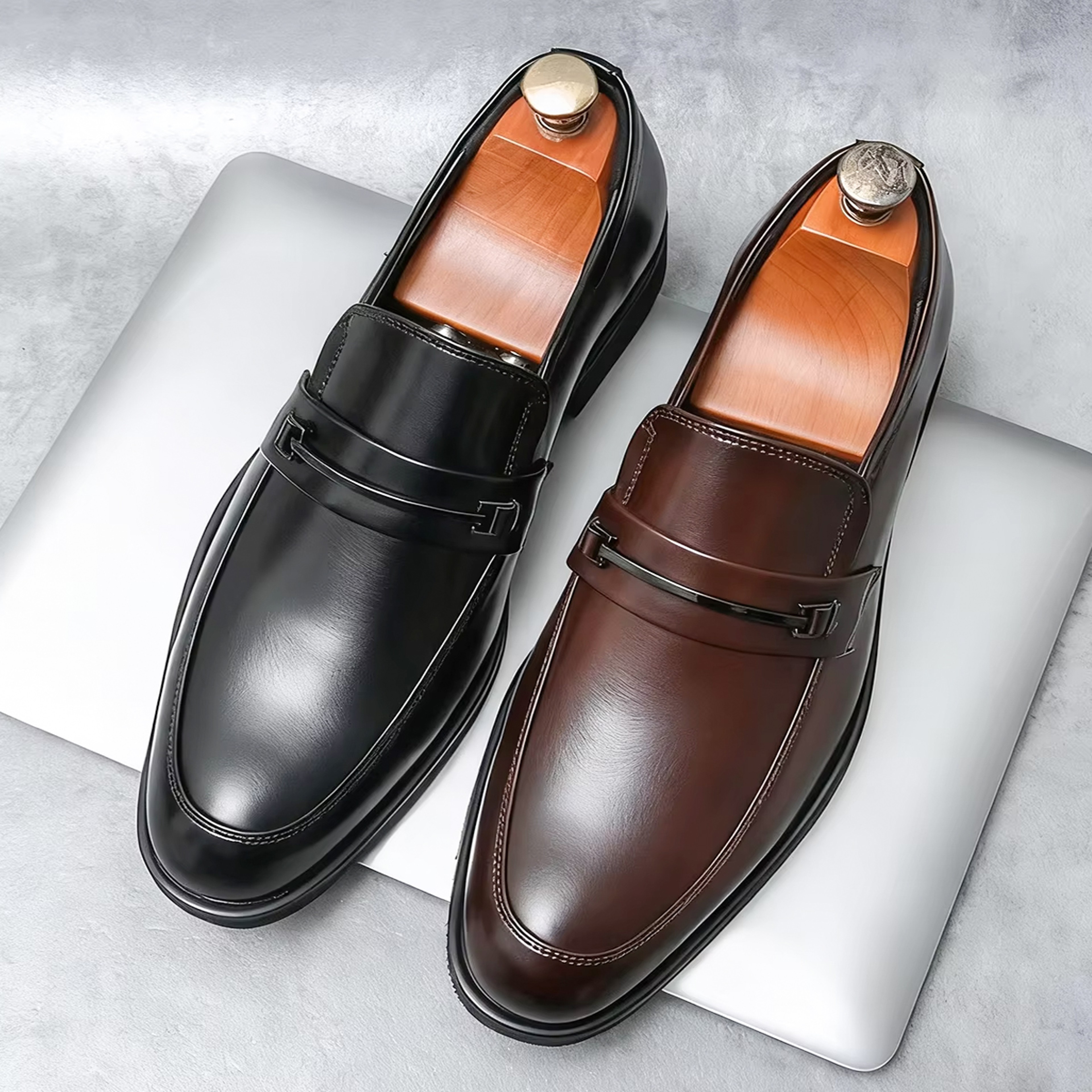 Classic Style Mens Formal Leather Shoes Slip On Loafers Breathable Round Toe NonSlip Business Dress 5
