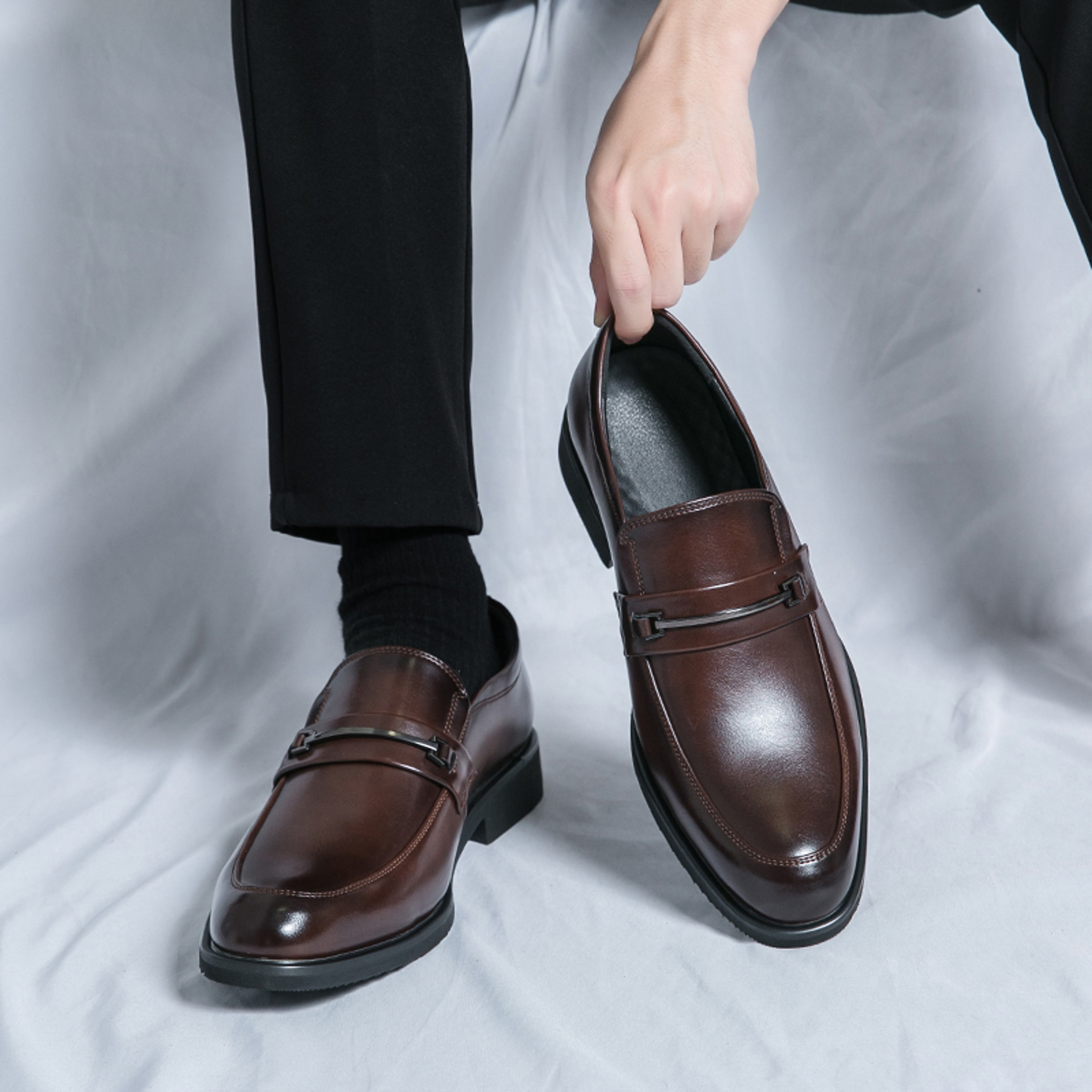 Classic Style Mens Formal Leather Shoes Slip On Loafers Breathable Round Toe NonSlip Business Dress 1