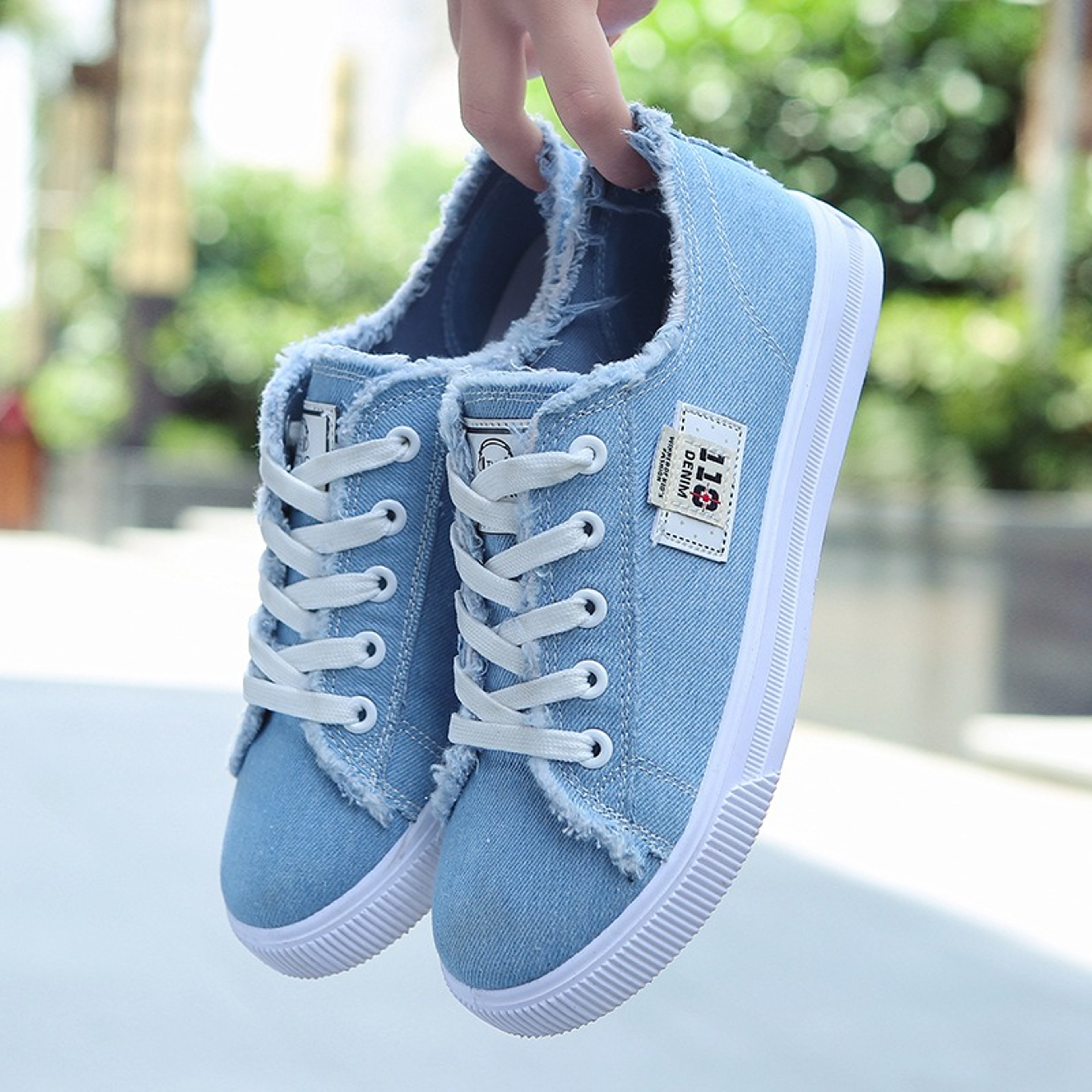 Low Top Denim Sneakers Lace-Up Canvas Sneakers for Women Spring Summer – view 4