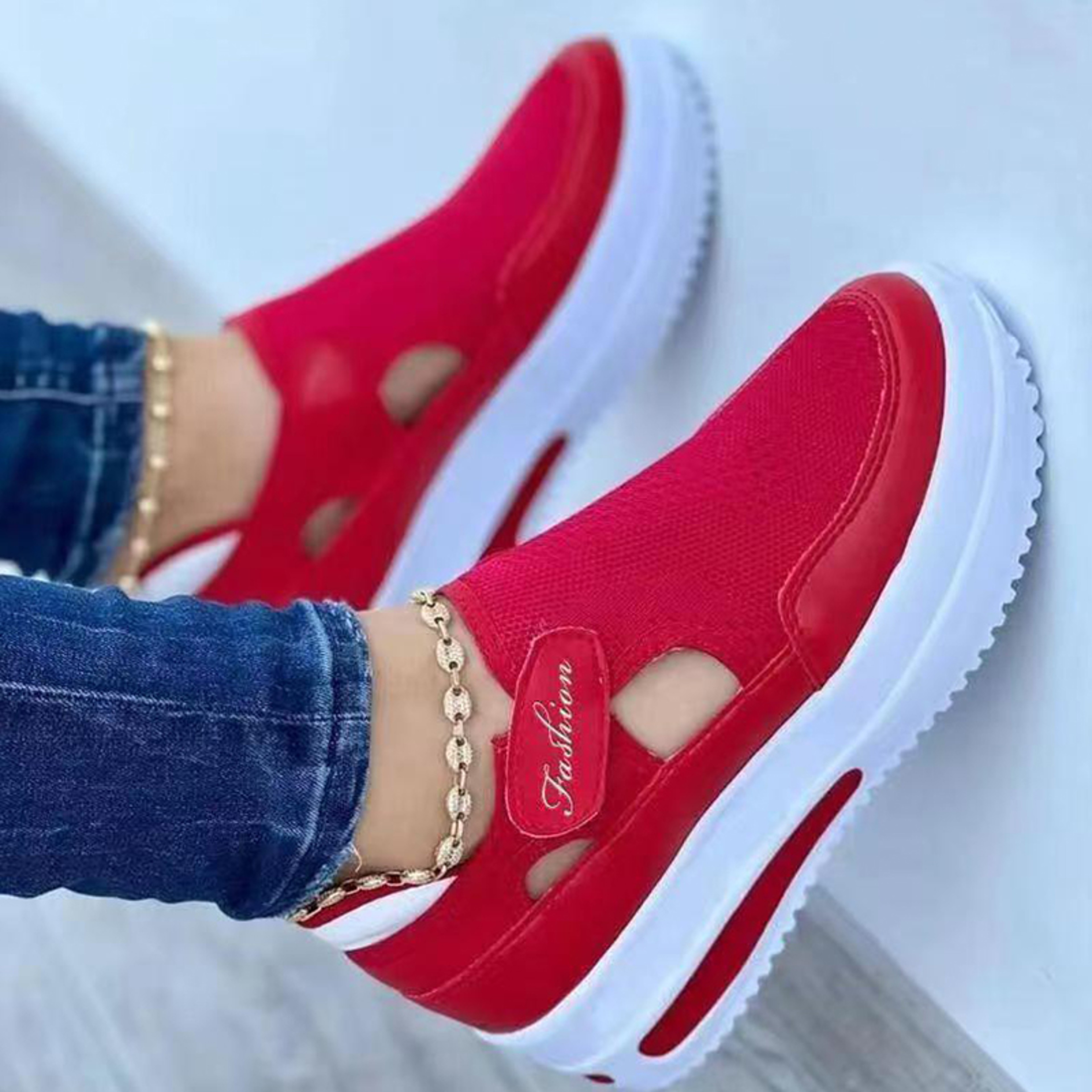 WOMENS Red Casual Shoes Breathable Fashion Brand Platform Sandals Vulcanized Sports Shoes 3