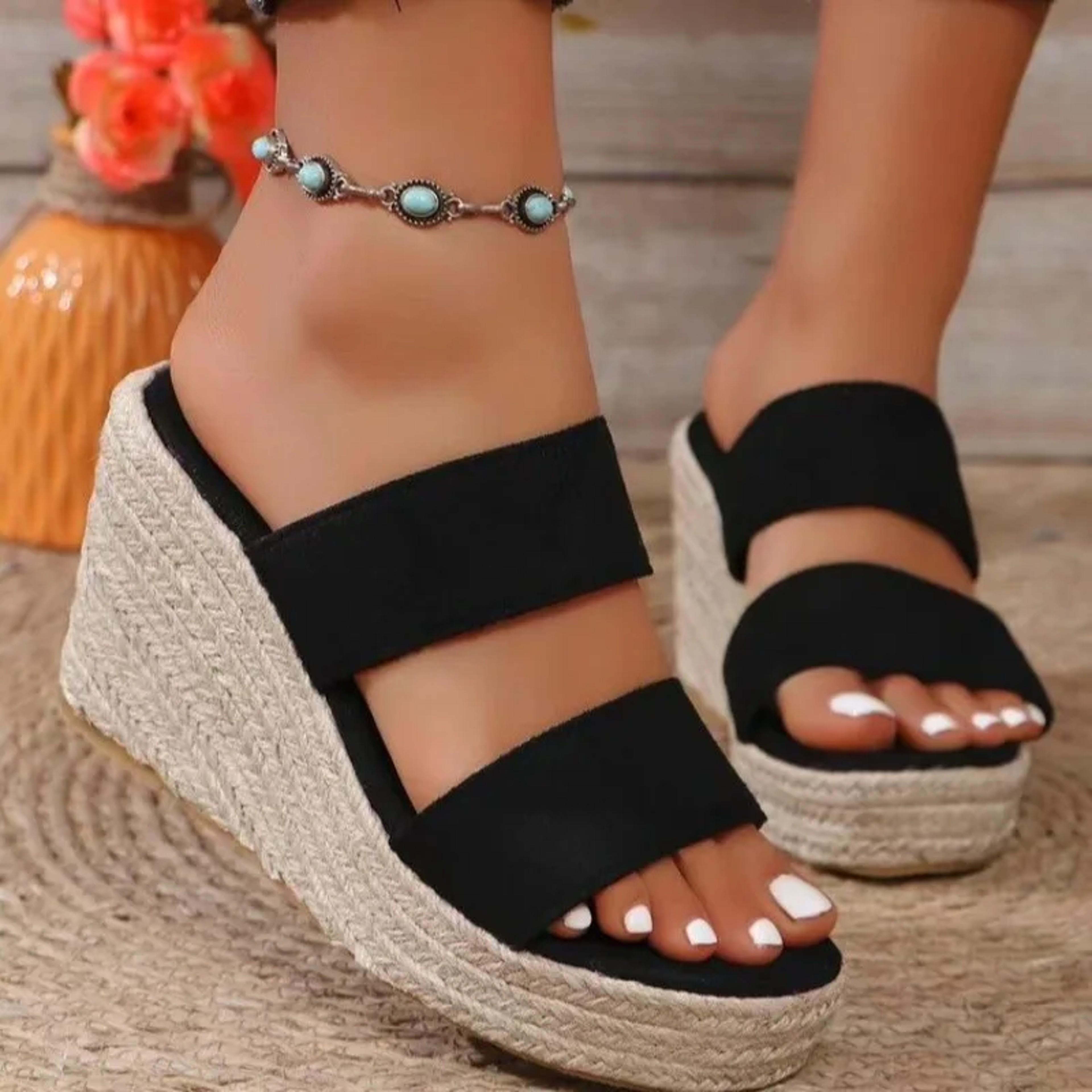 Women Peep High Wedges Heel Slippers Platform Sandals Female Summer Slippers 0