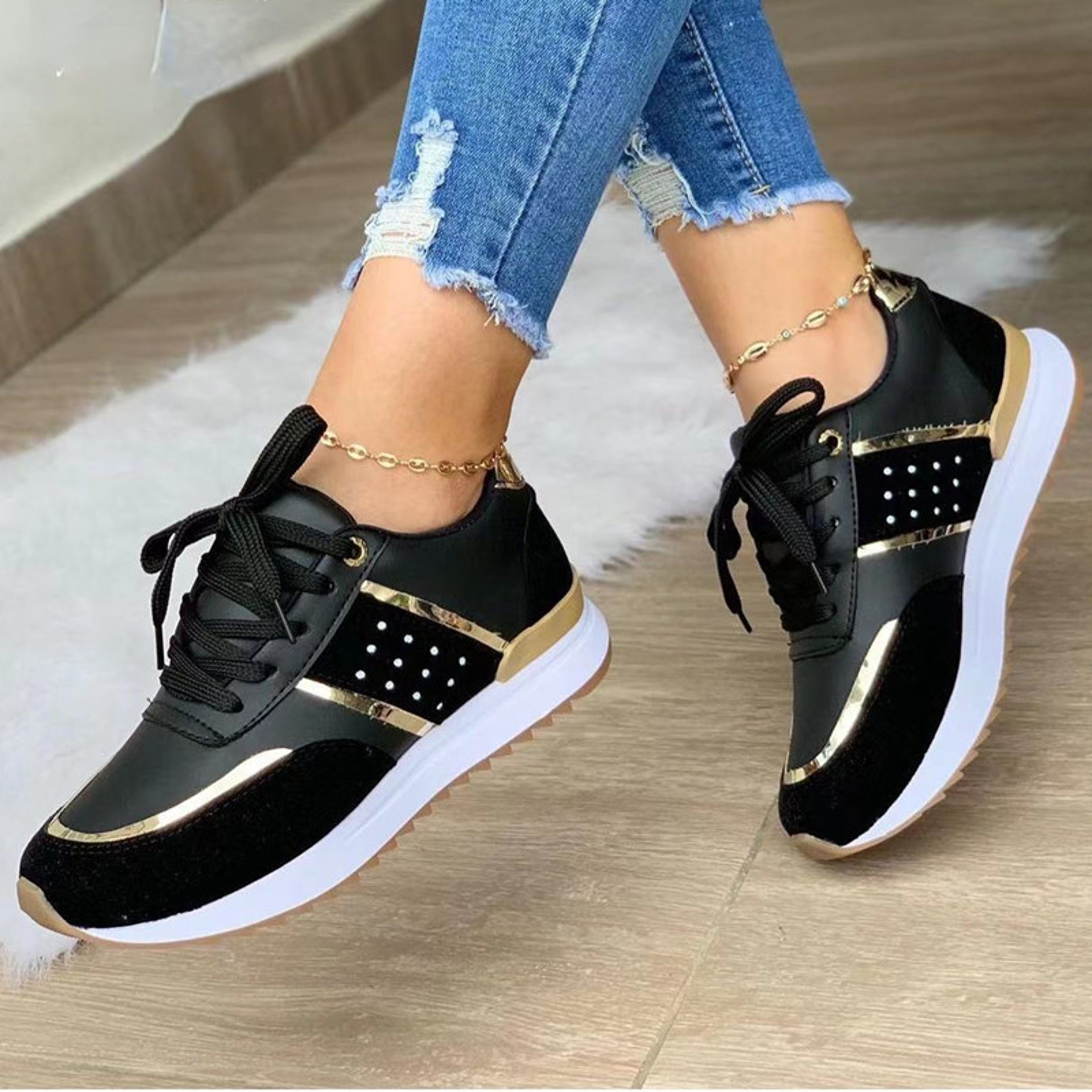 Ladies New Sneakers Platform Shoes Leather Casual Sport Shoes Outdoor Running Vulcanized Leather Pa 9