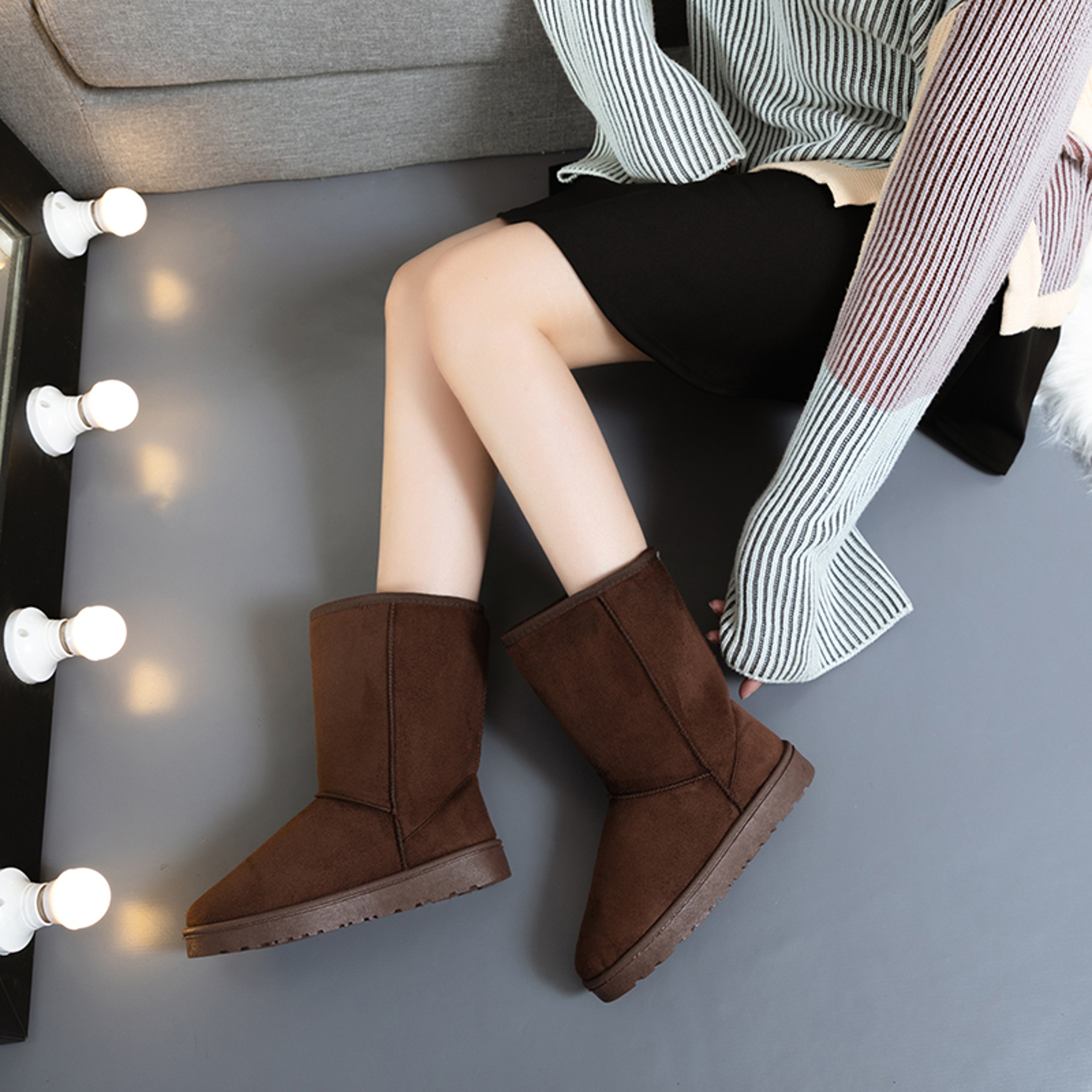 Velvet Winter Snow Boots New Casual Comfortable Roundtoe Midcalf Warm Thicksoled Solid Color Fashio 1