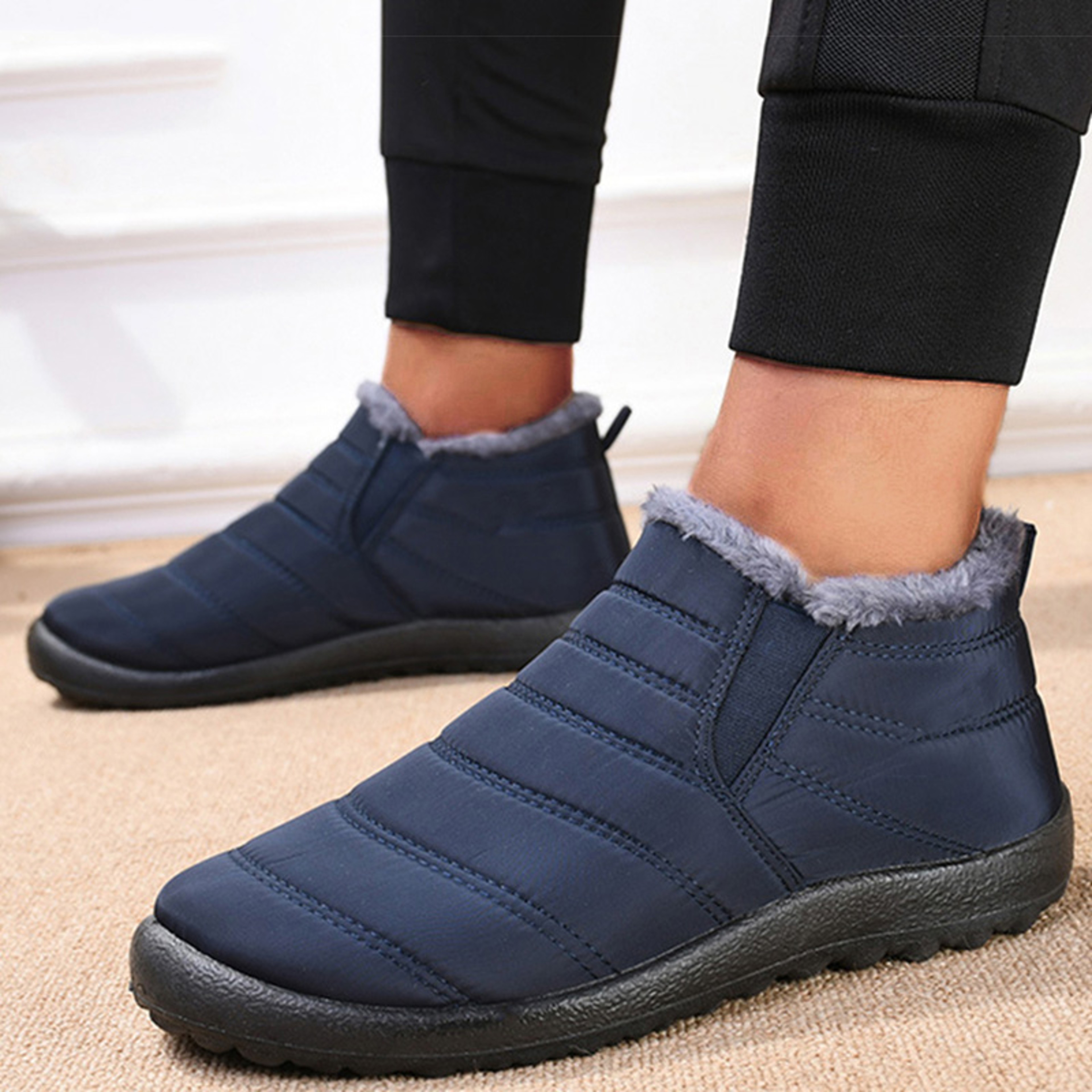 Winter Boots For Men Slip On Fur Waterproof Casual Ankle Boots Snow Booties Warm Mens Shoes 2