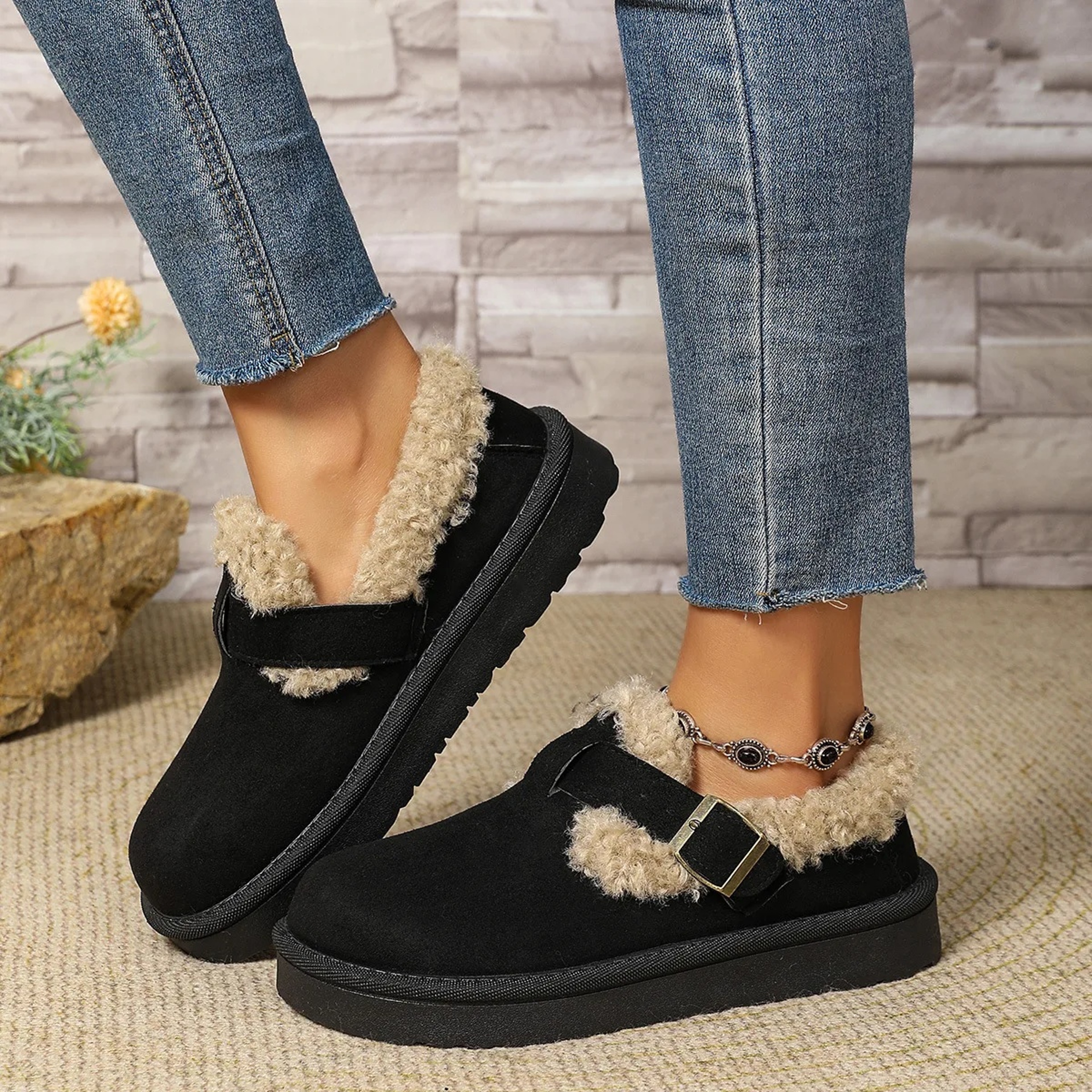 Fleece Lined Bean Bean Fur Boots Casual Shoes Thickened Snow Boots Rubber Bottom Round Toe Korean S 5