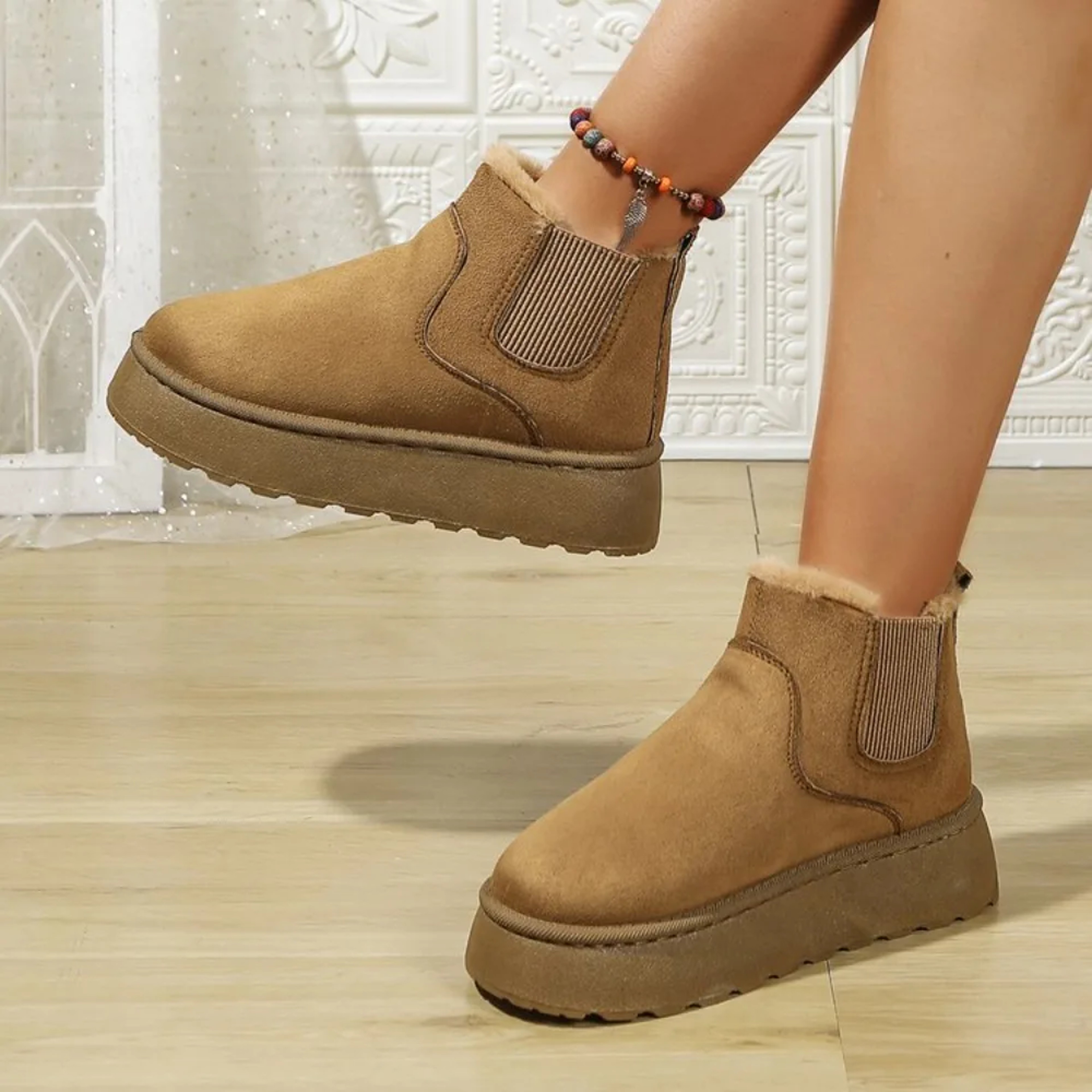 New Suede Fur Winter Women Short Plush Snow Boots Chelsea Ankle Boots Casual Shoes Flats Platform L 2