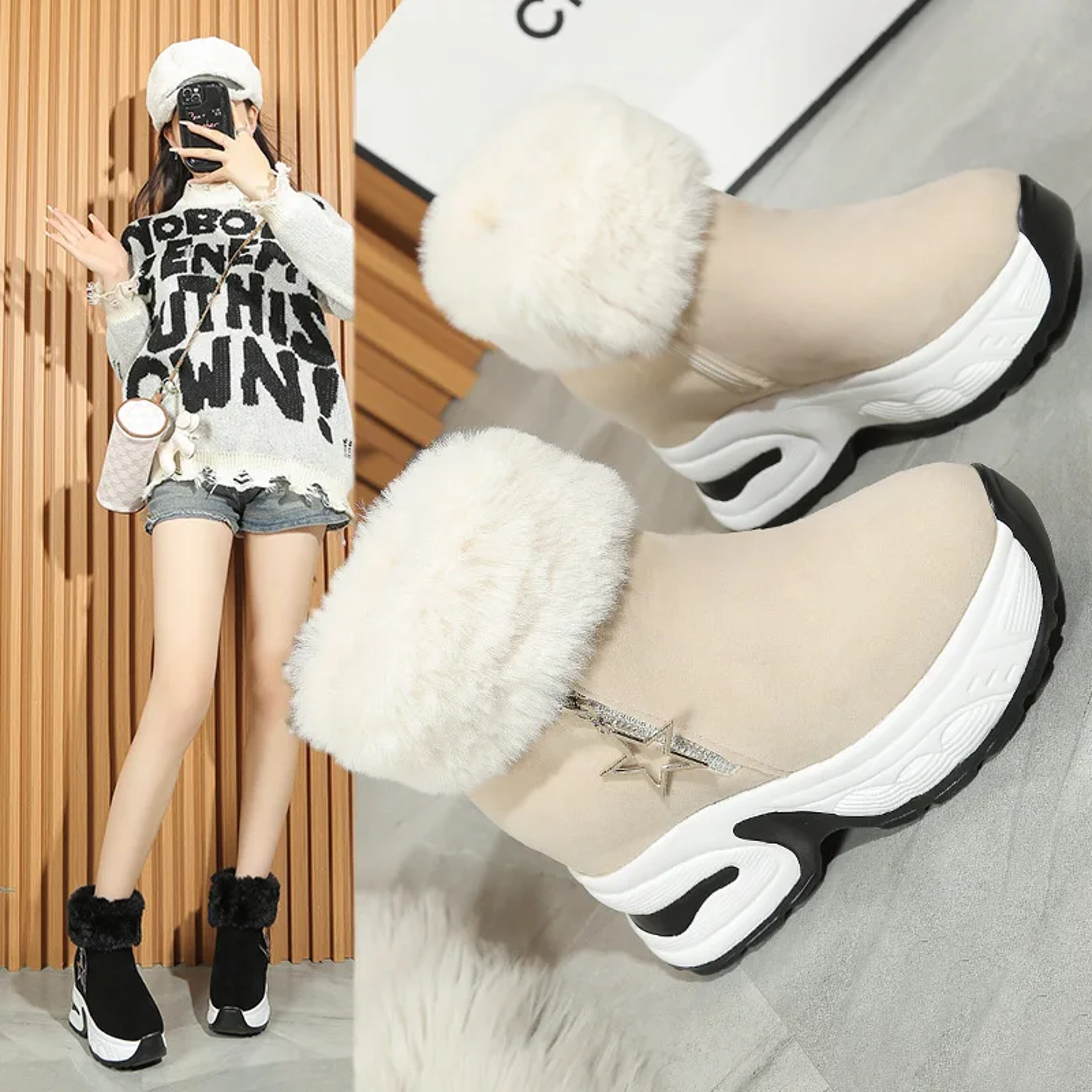 Winter Snow Boots Fleece Lined Warm Cotton Boots For Women Korean Style With Increased Inner Height – view 2