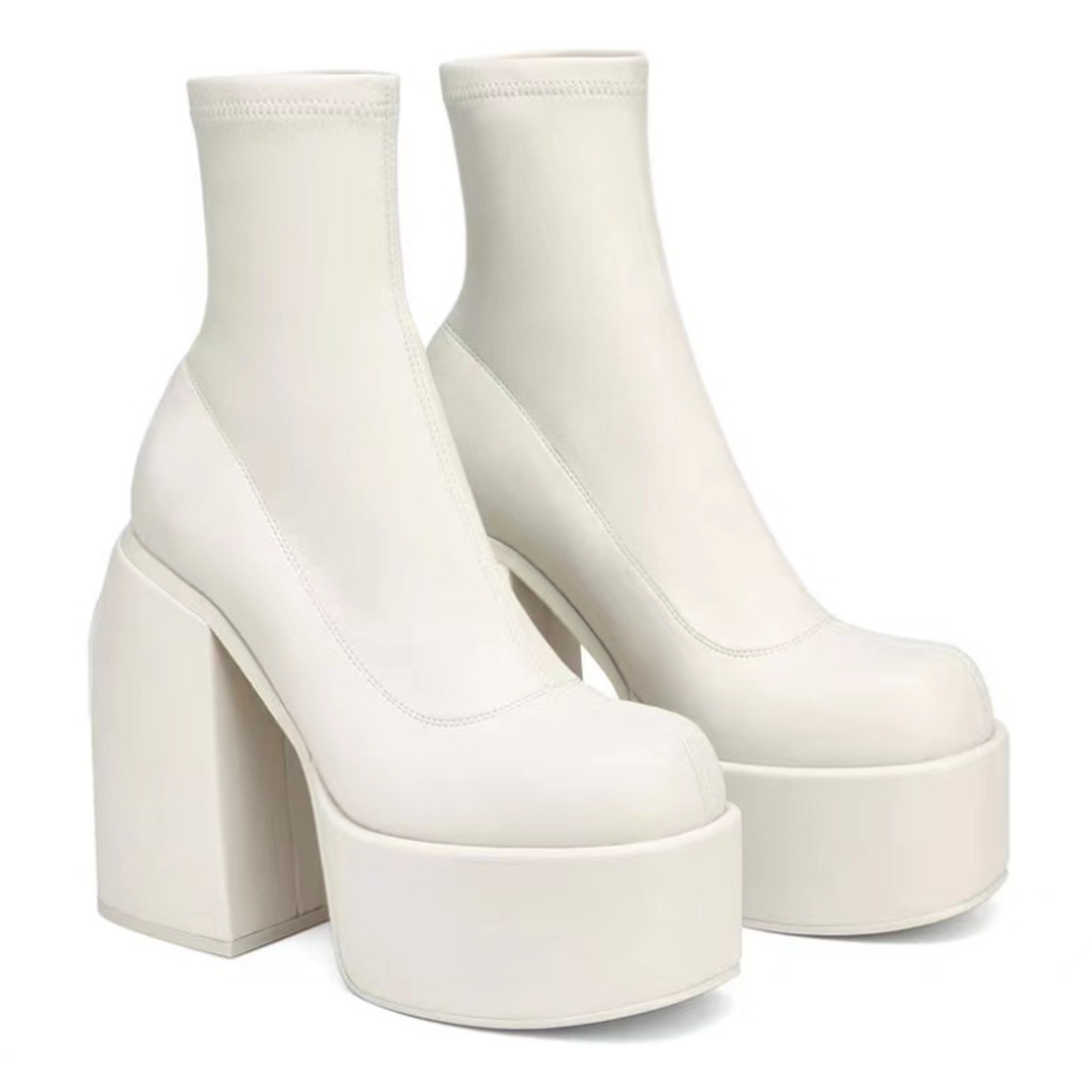 Sexy Leather Women Short Boots Casual Zipper High Heels Square Toe Casual Thick Soled Shoes for Women – view 6