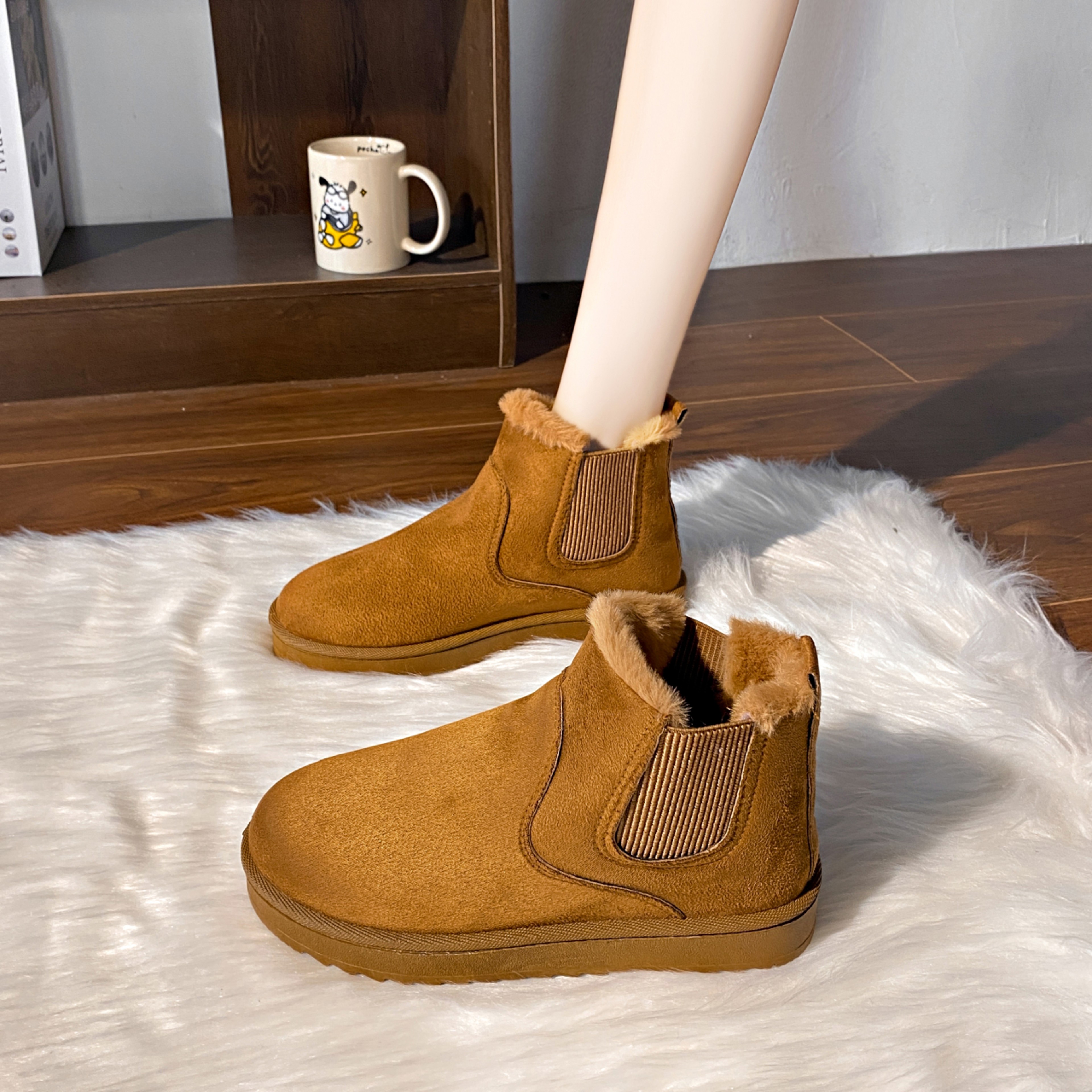 New Winter Women Short Plush Warm Snow Boots Casual Shoes Suede Fur Chelsea Ankle Boots Flats Platf 7