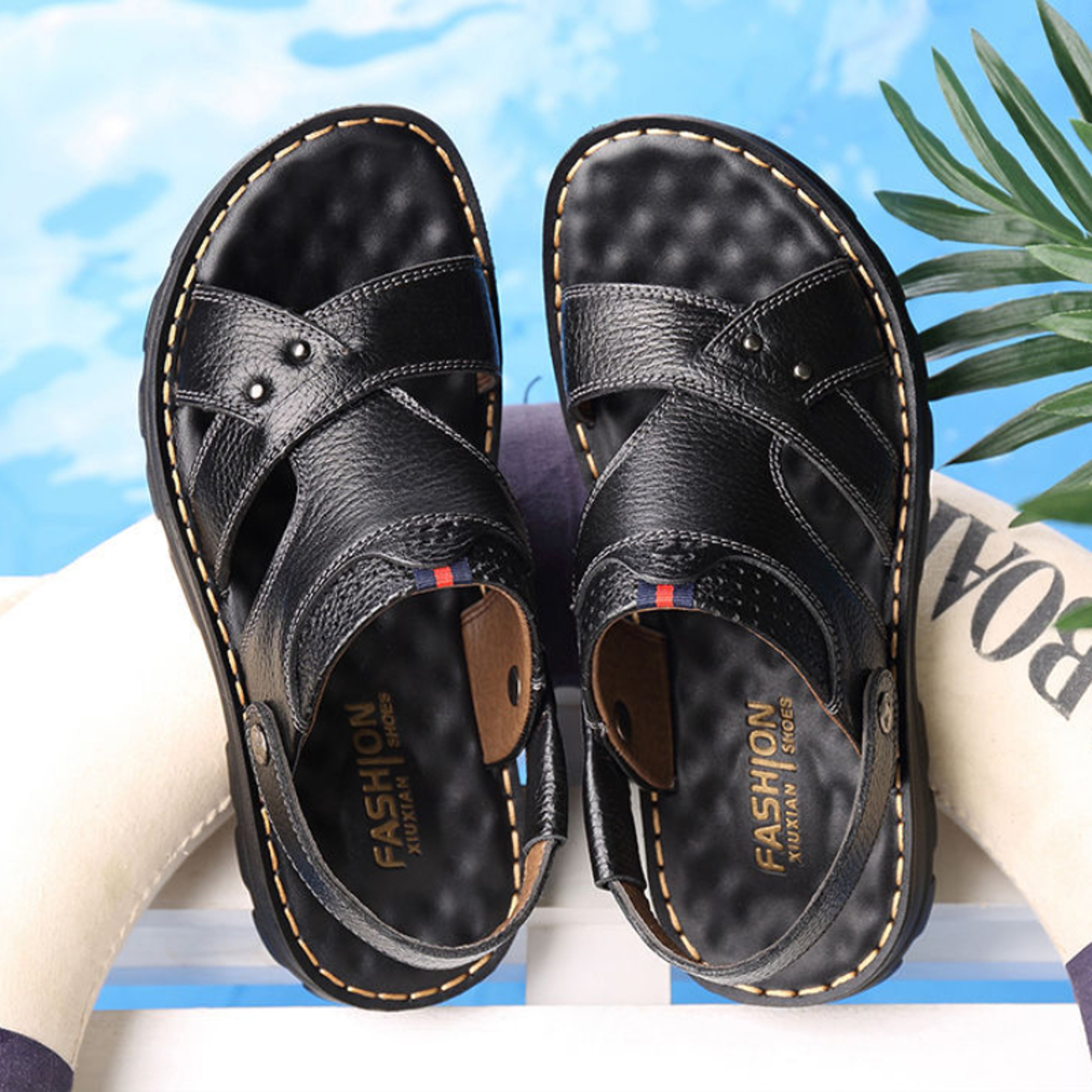 Genuine Leather Slippers For Men Summer Men Leather Sandals Soft Men Comfort Shoes Outdoor Thick So 4