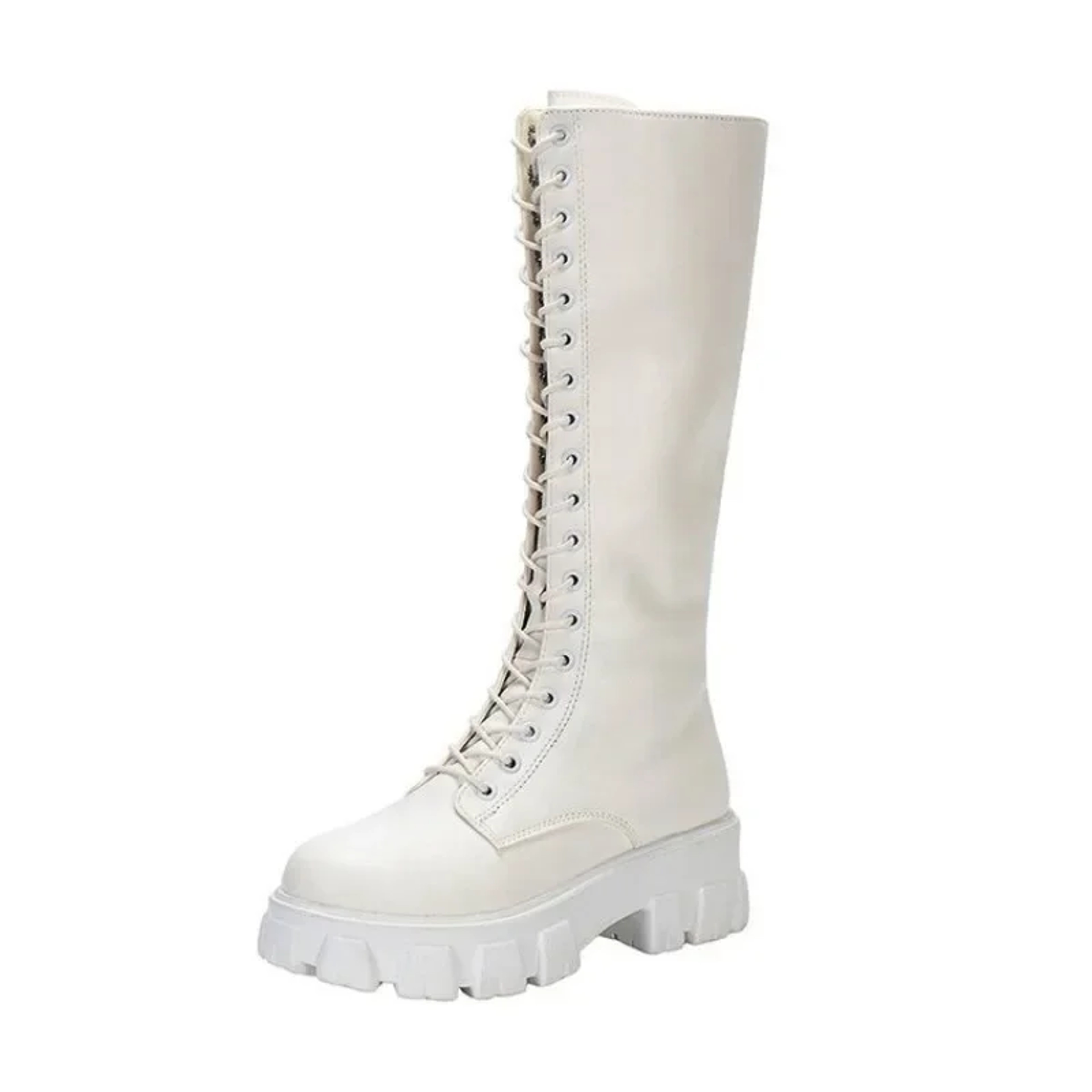 Padded Shoes Womens Mid Calf Boots Platform Woman Military Punk Style Look Knee High Winter Sneaker 7