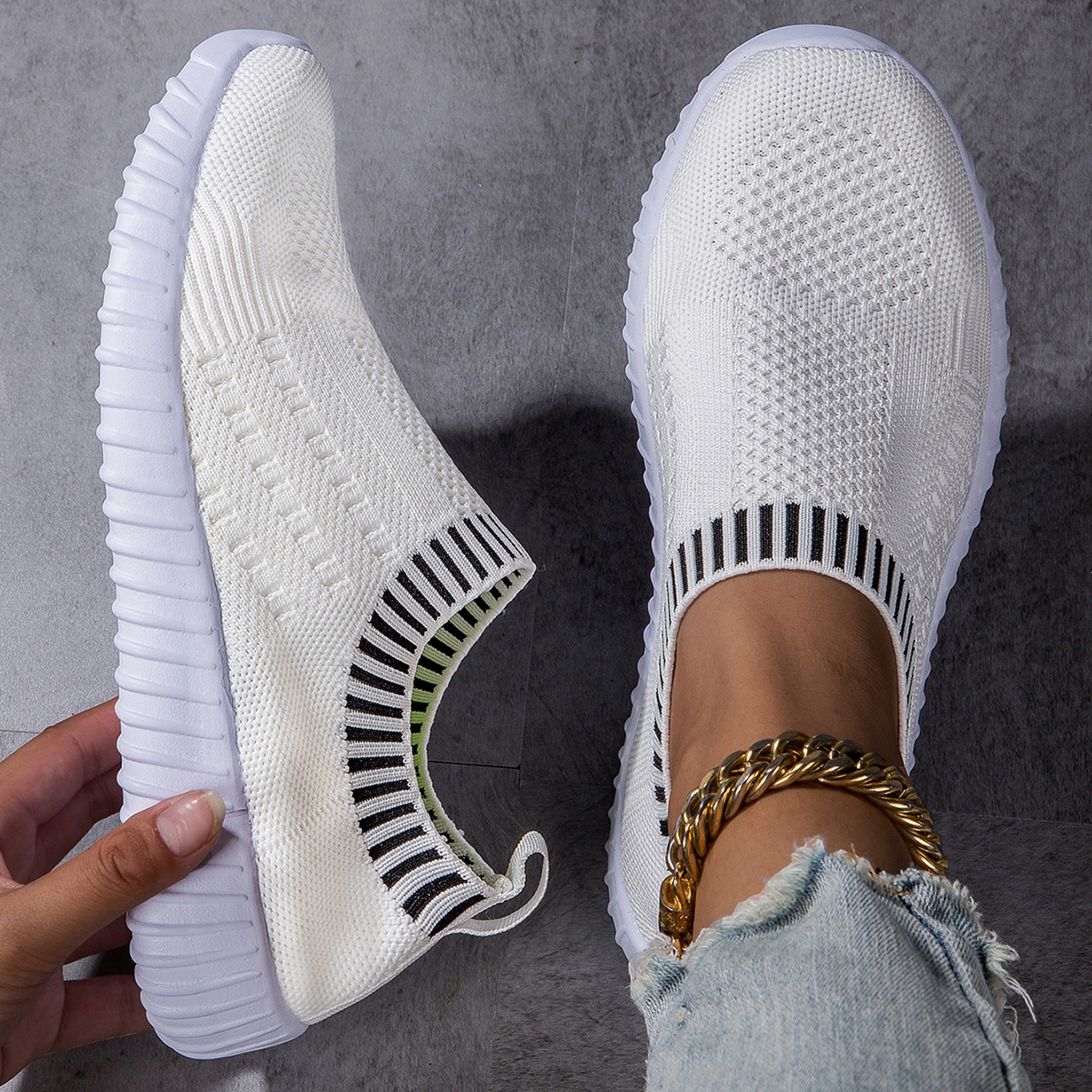 Casual Lace Up Outdoor Shoes Womens Breathable Knit Sneakers Lightweight Mesh Low Top 8