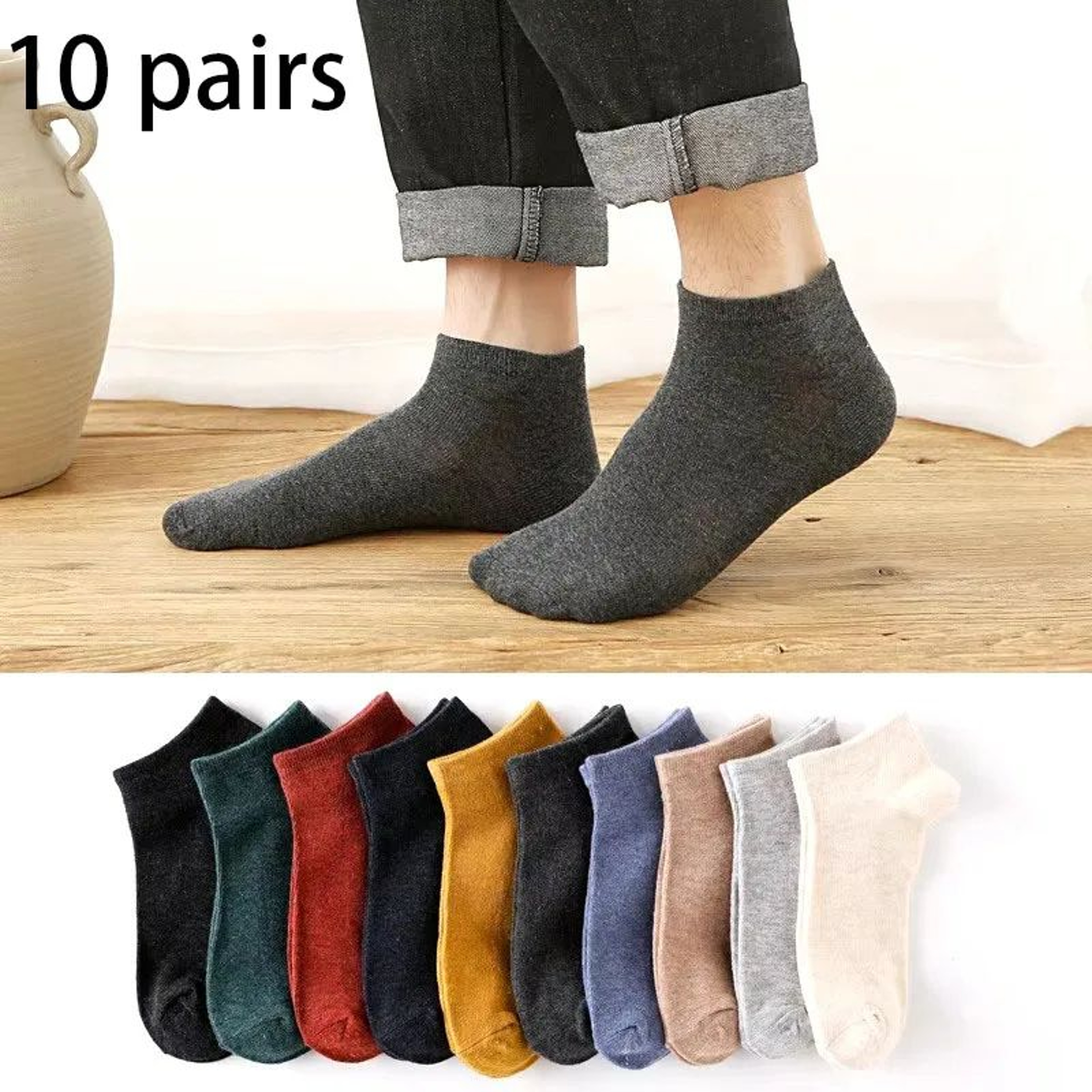 High Quality Cotton Men Socks Pack Lightweight Breathable Sock Set Durable Black Ankle Short Socks  6