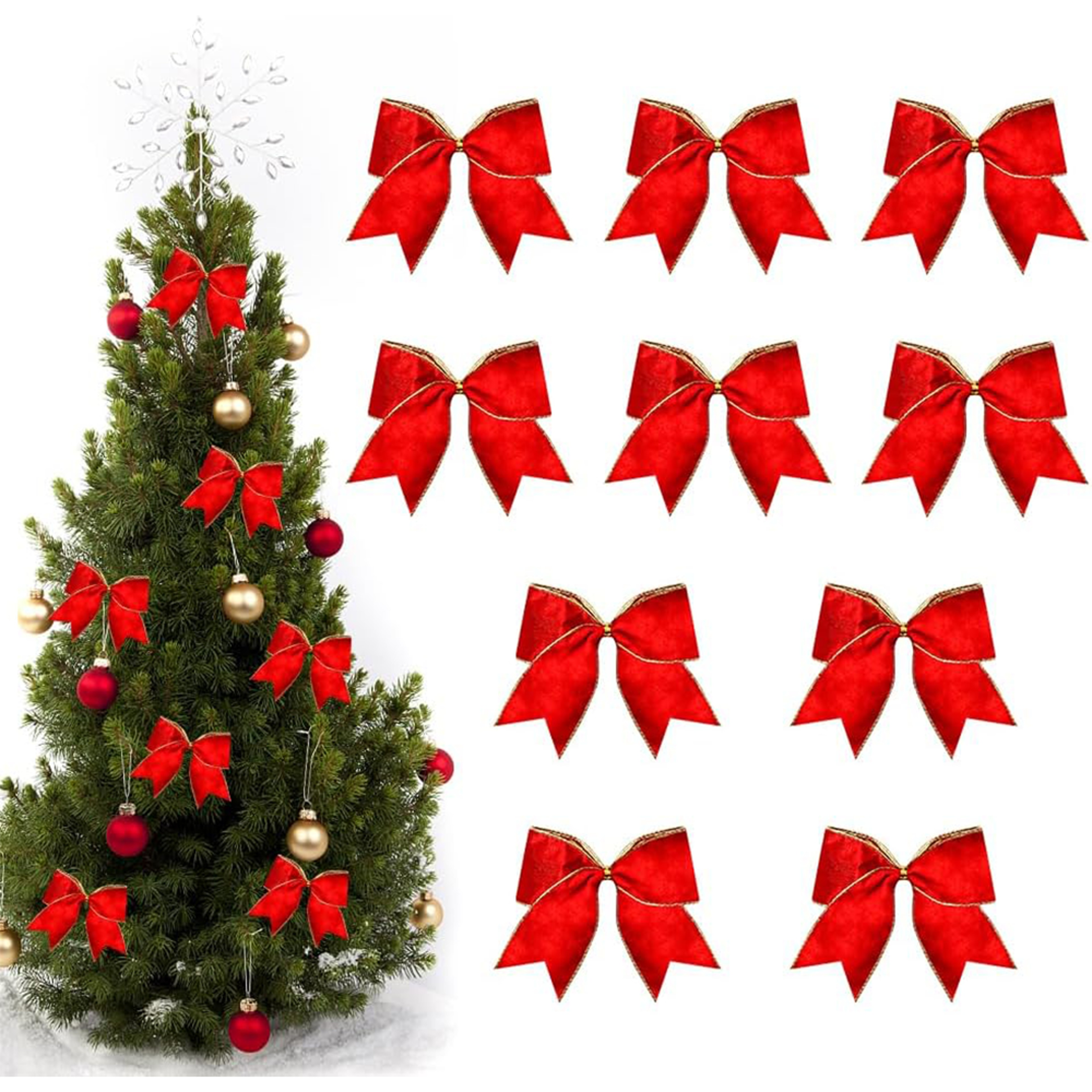 Red Velvet Bows for Wreath, Winter Rustic Bows, Christmas Tree Bows, Wedding Decor, Gilt Edged – view 1