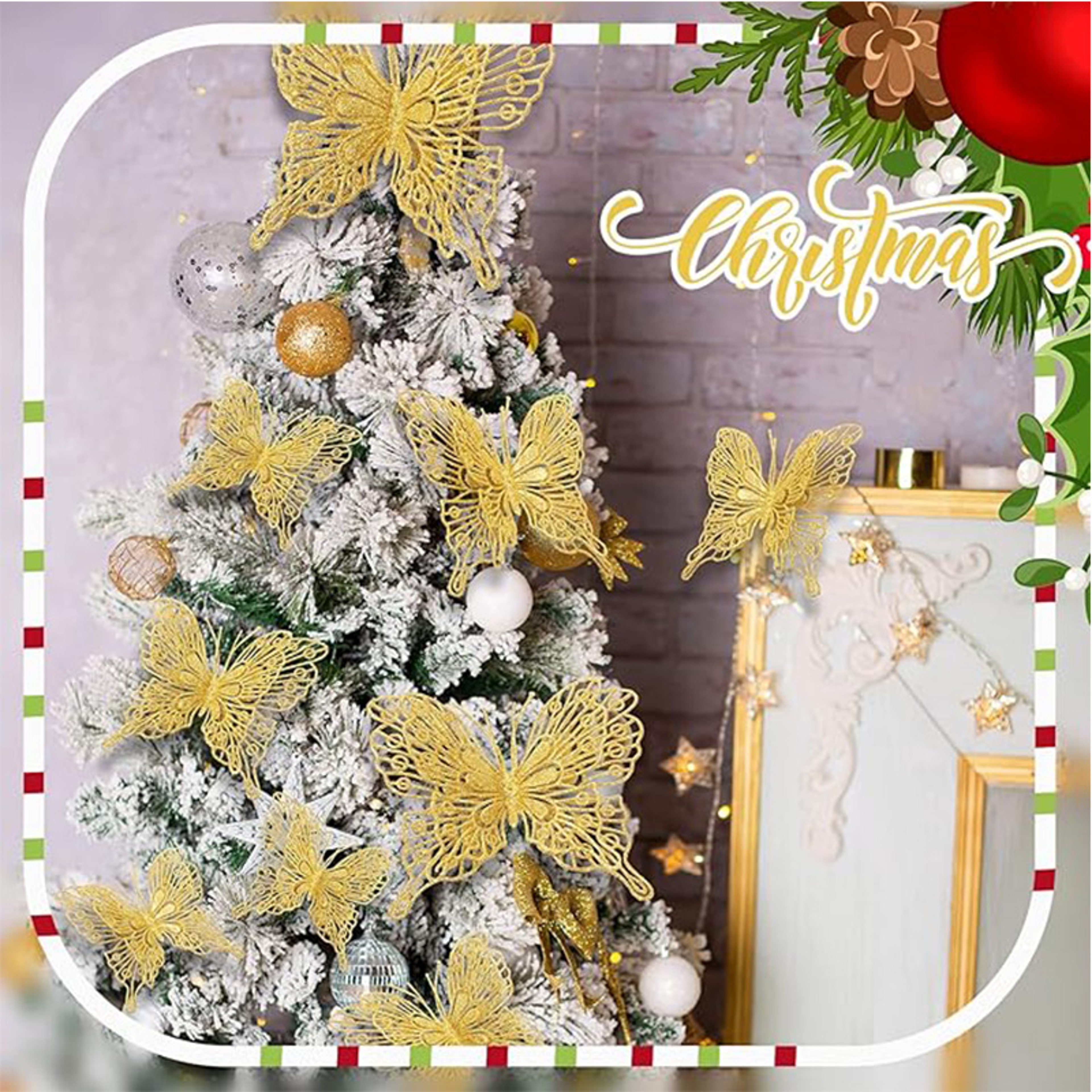 Glitter Hollow Butterfly Decor Christmas Tree Butterfly Tree Hanging Decor Home New Year Navidad De 3