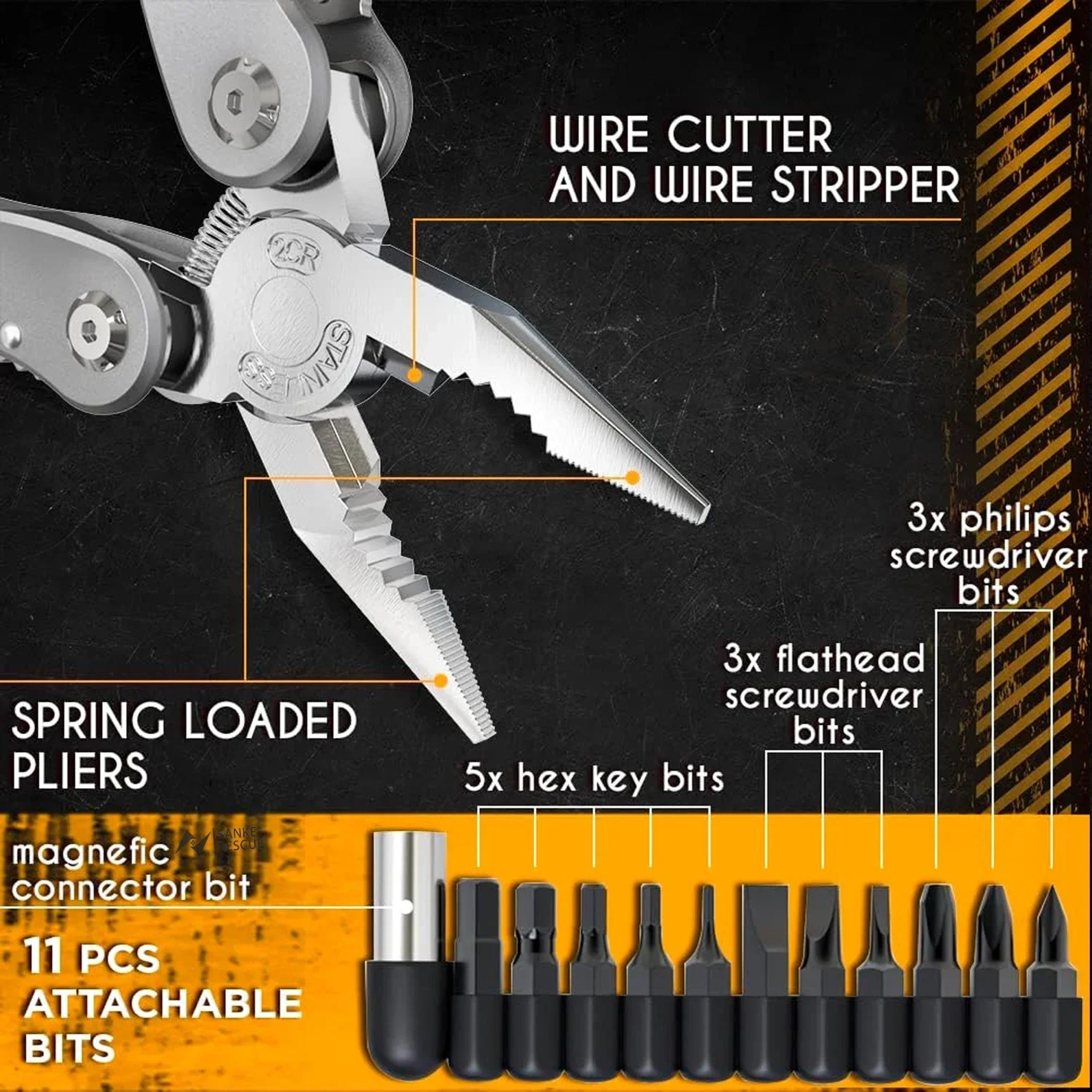 Professional Electrician 24 in 1 Universal Diagonal Pliers, Anti Slip Hardware Wire Cutters, Durable Repair Tools – view 3