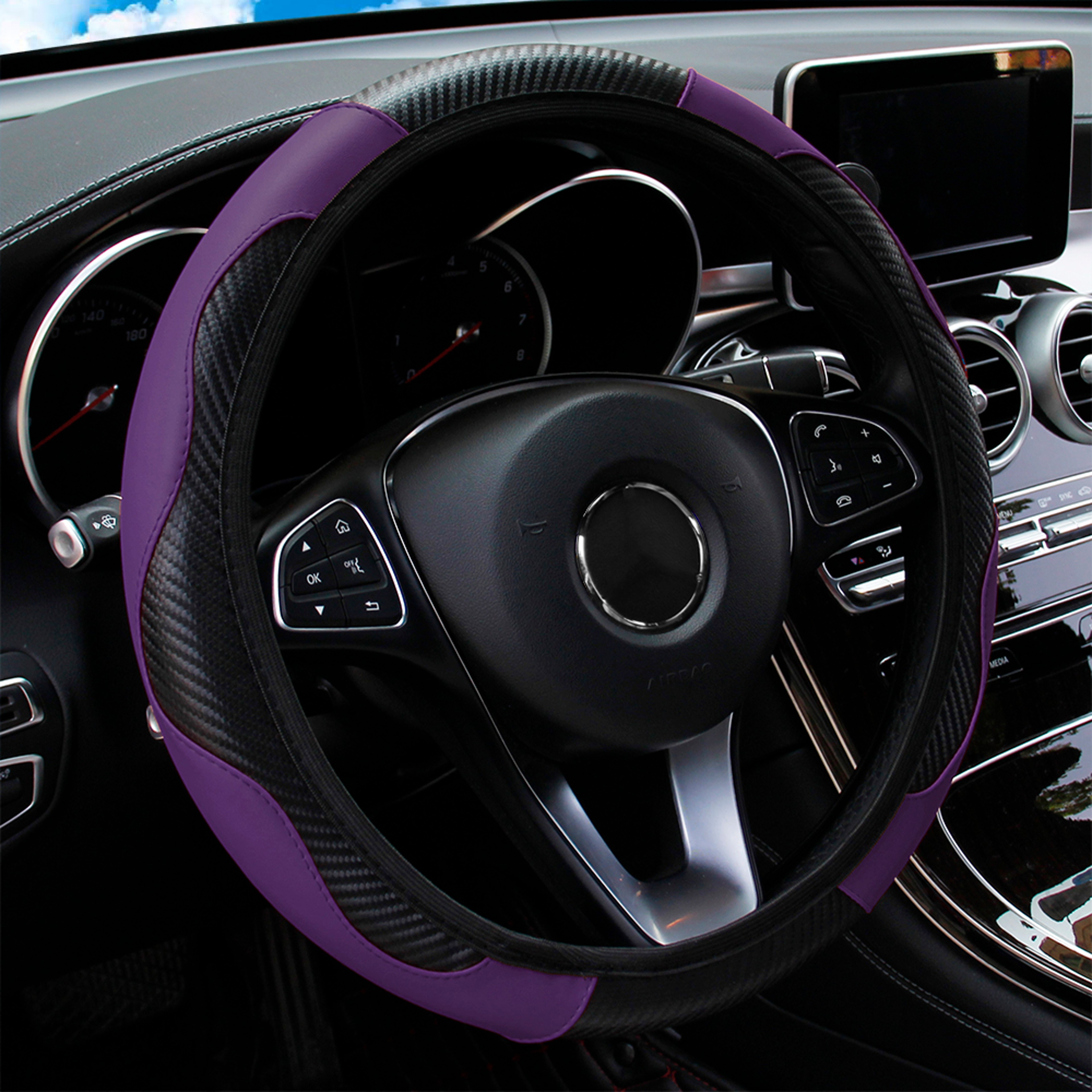 Carbon Fiber PU Leather Steering Wheel Cover Without Inner Ring Car Accessories Premium Automotive  12