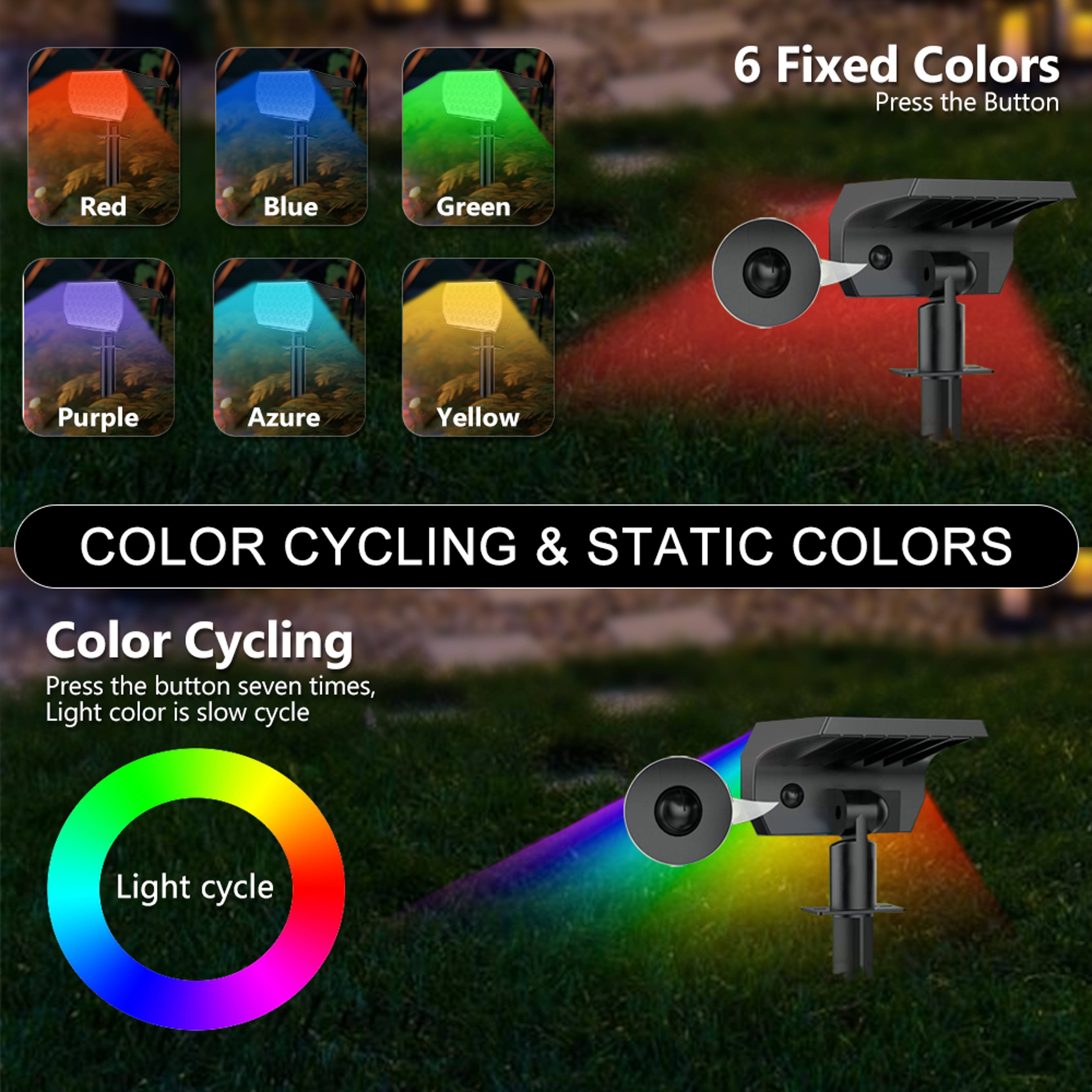 Solar Landscape Spot Powered Wall Lights RGB Solar Spotlight Outdoor Waterproof Color Change Garden 1