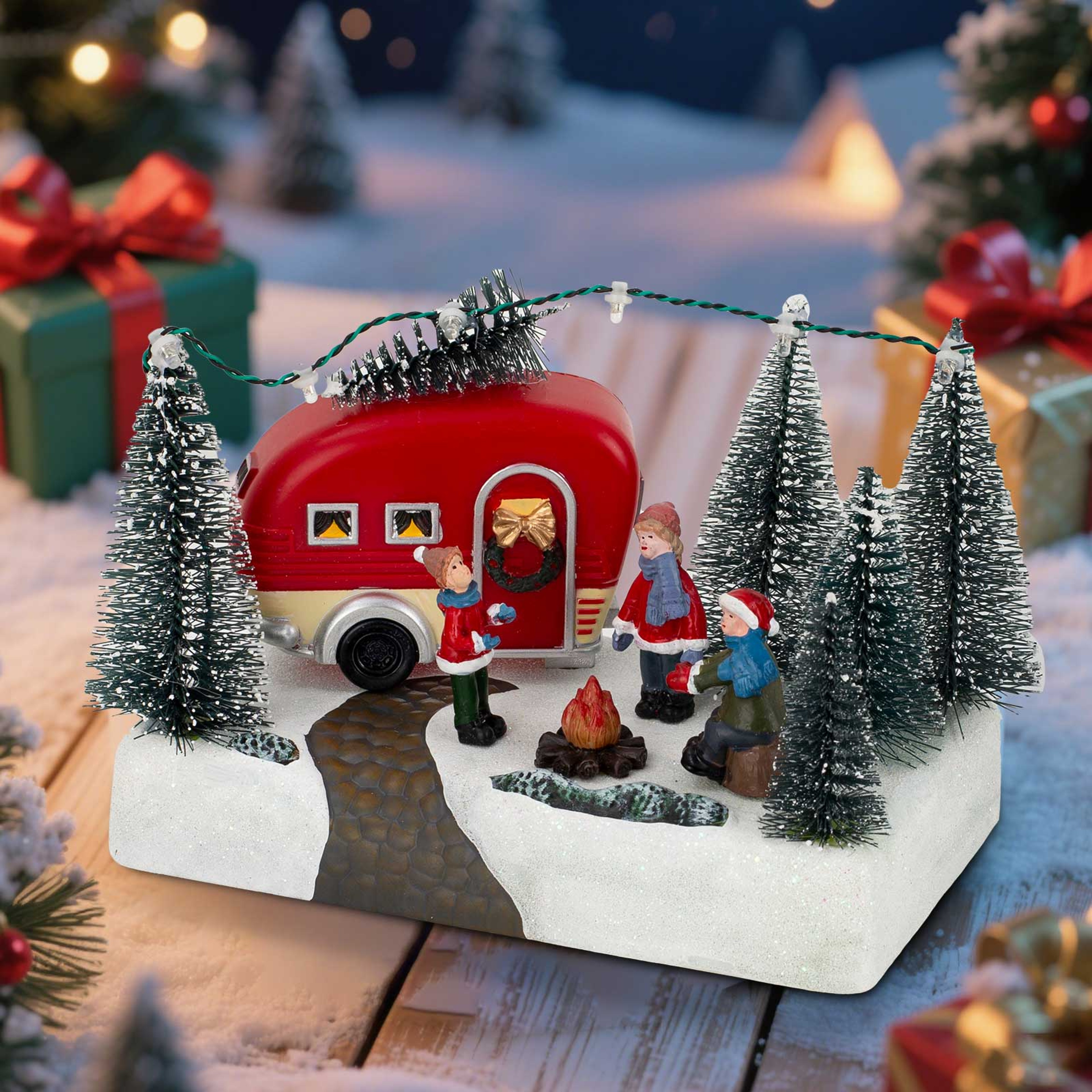 LED Light up Village Collection, Christmas Camper Scene Caravan Figurine, Indoor Table Decor, Festive Holiday Home – view 4